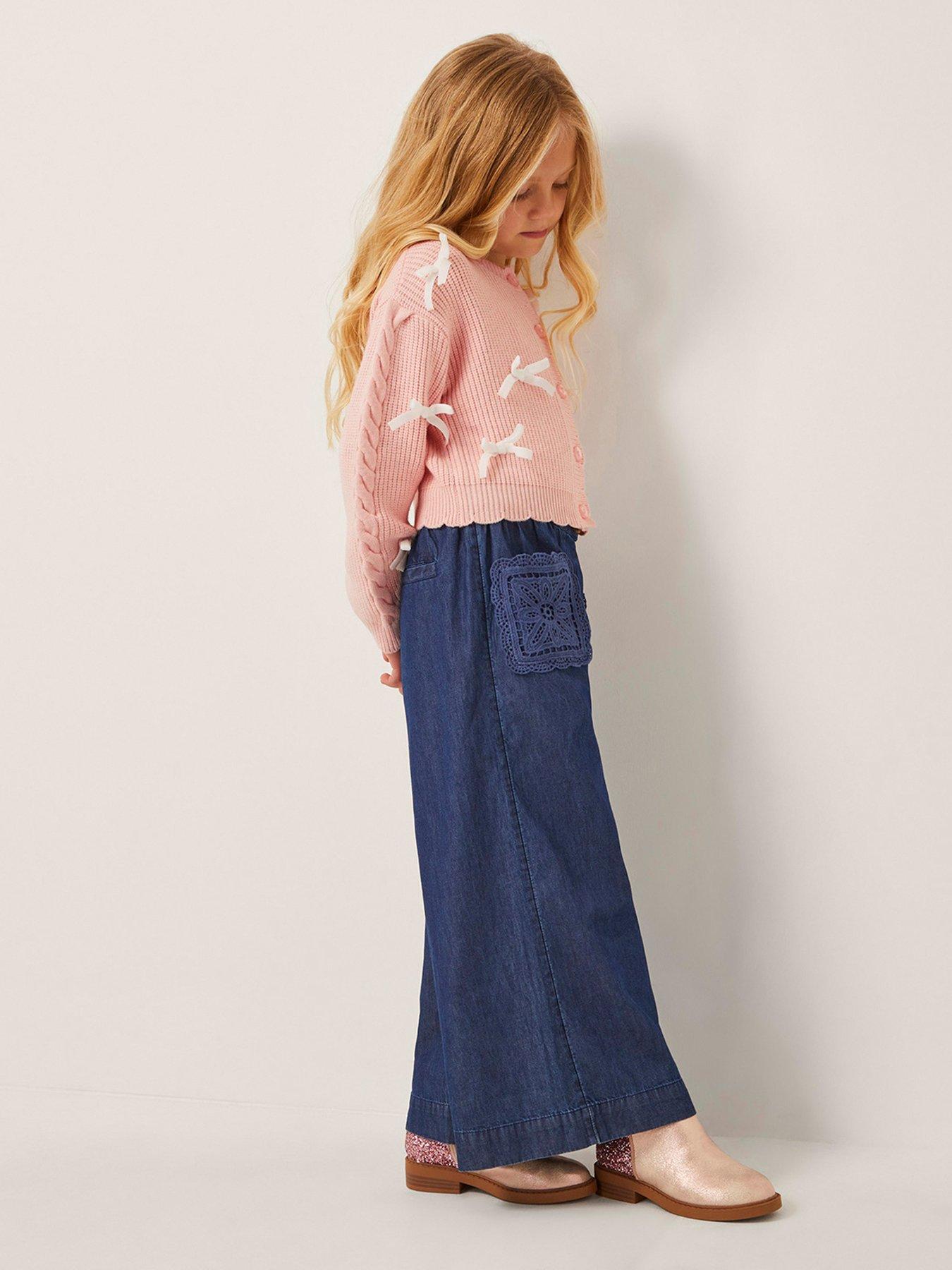 undefined Girls Dark Chambray Crochet Trousers - Blue