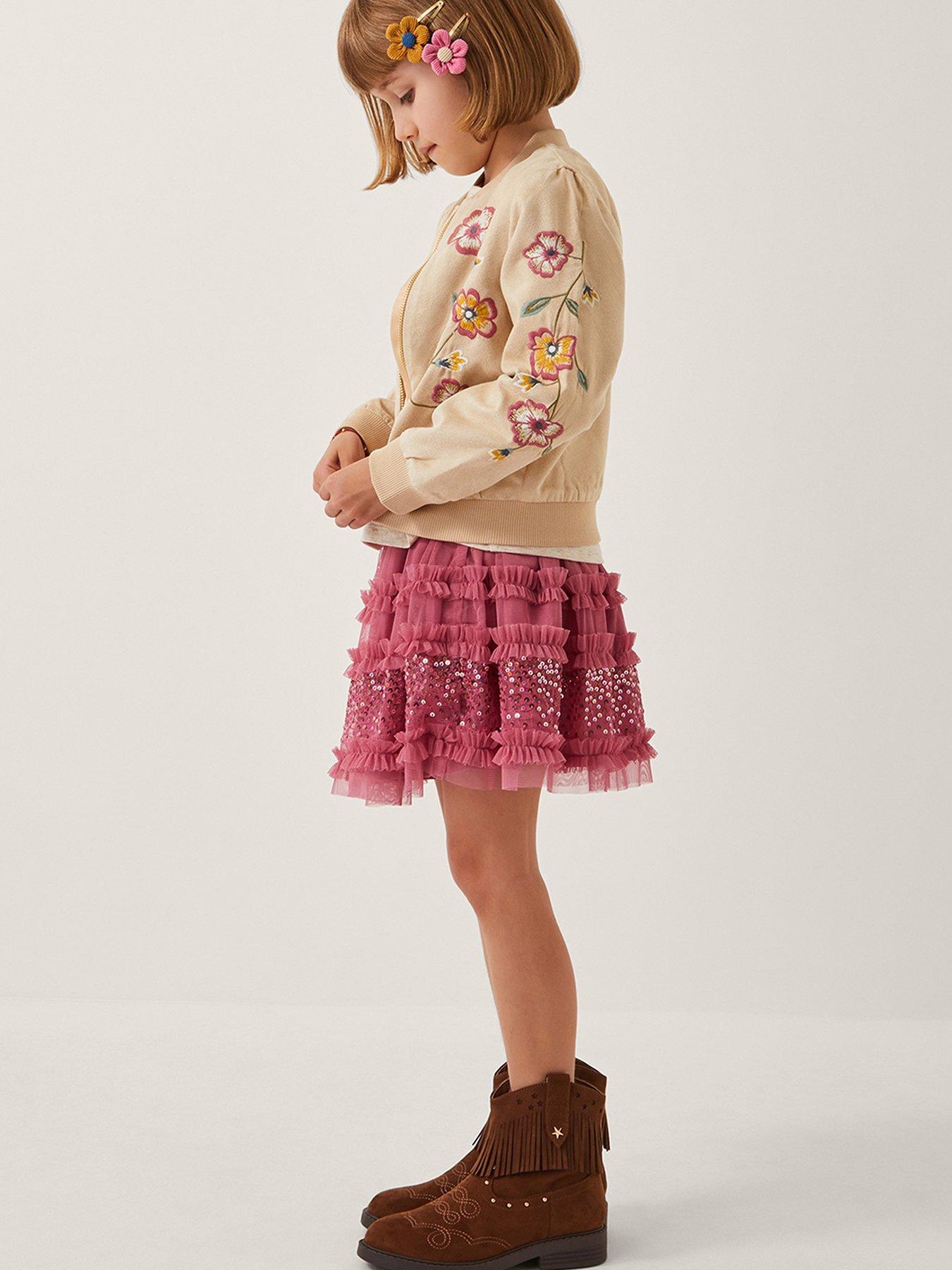 undefined Girls Suedette Floral Bomber Jacket - Beige