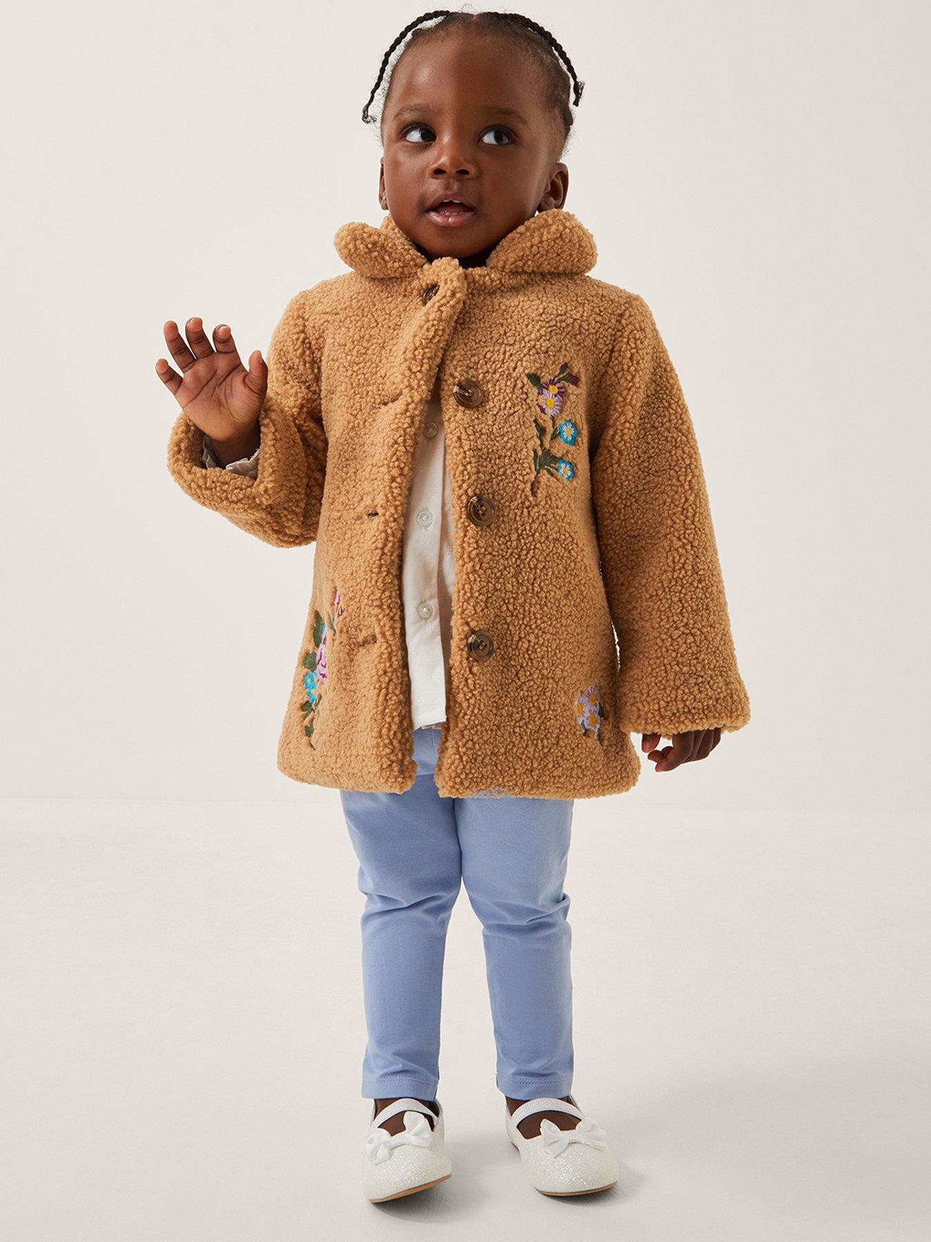 Monsoon Baby Girls Embroidered Borg Coat - Beige