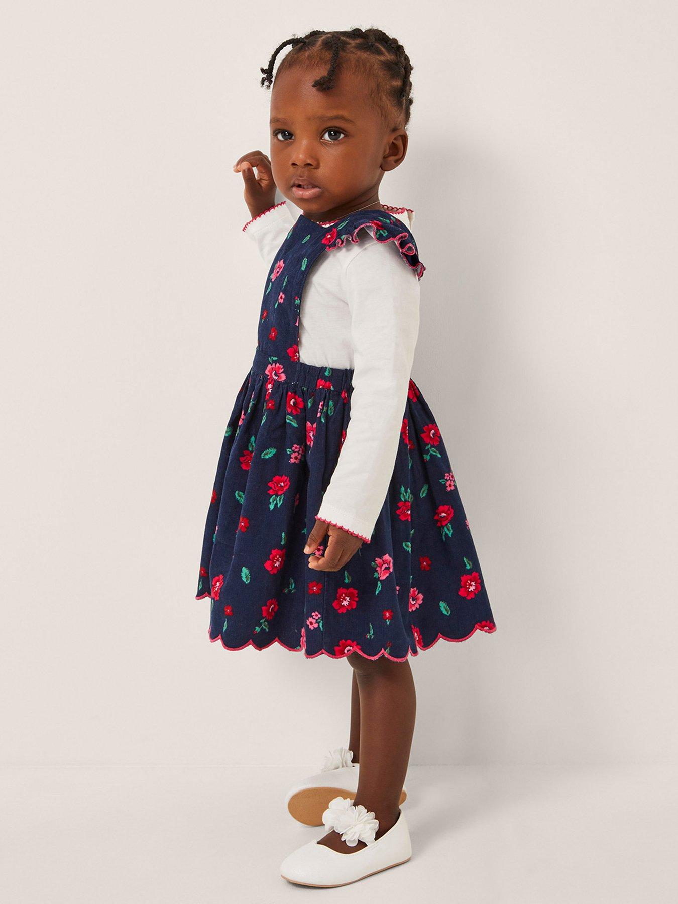 undefined Baby Girls Floral Cord Pinny & Tshirt - Navy