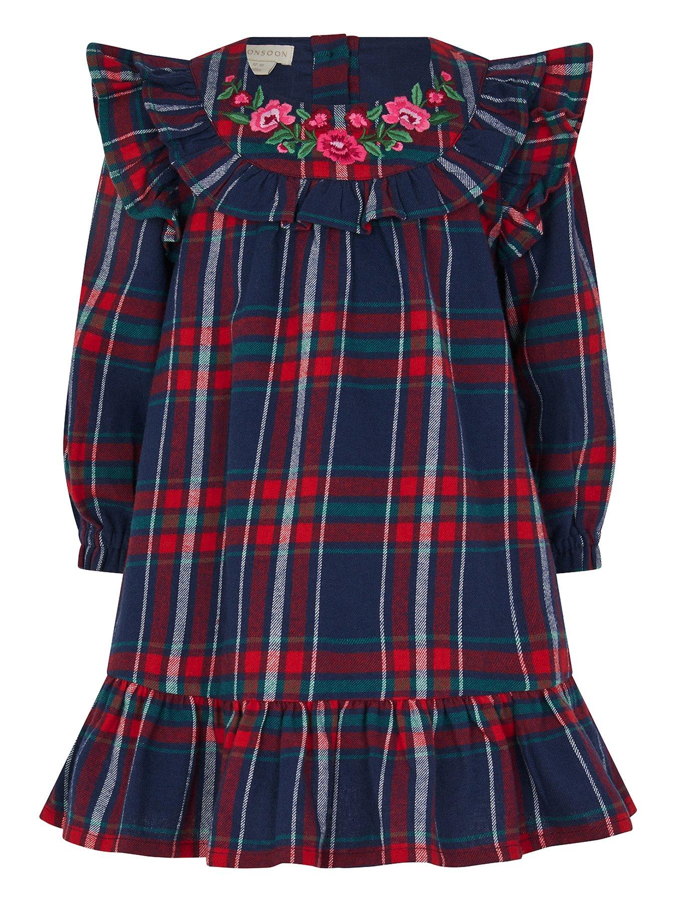 undefined Baby Girls Tartan Emb Dress - Navy