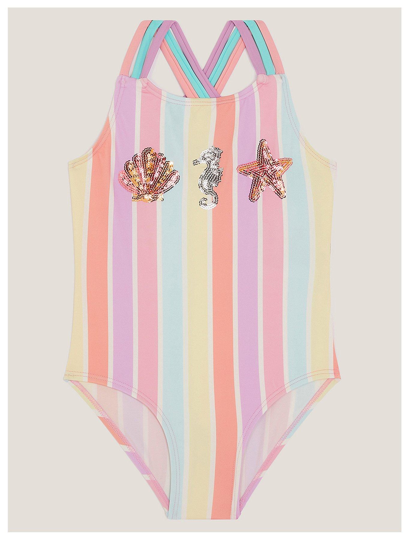 undefined Girls Pastel Striped Swimsuit - Multi