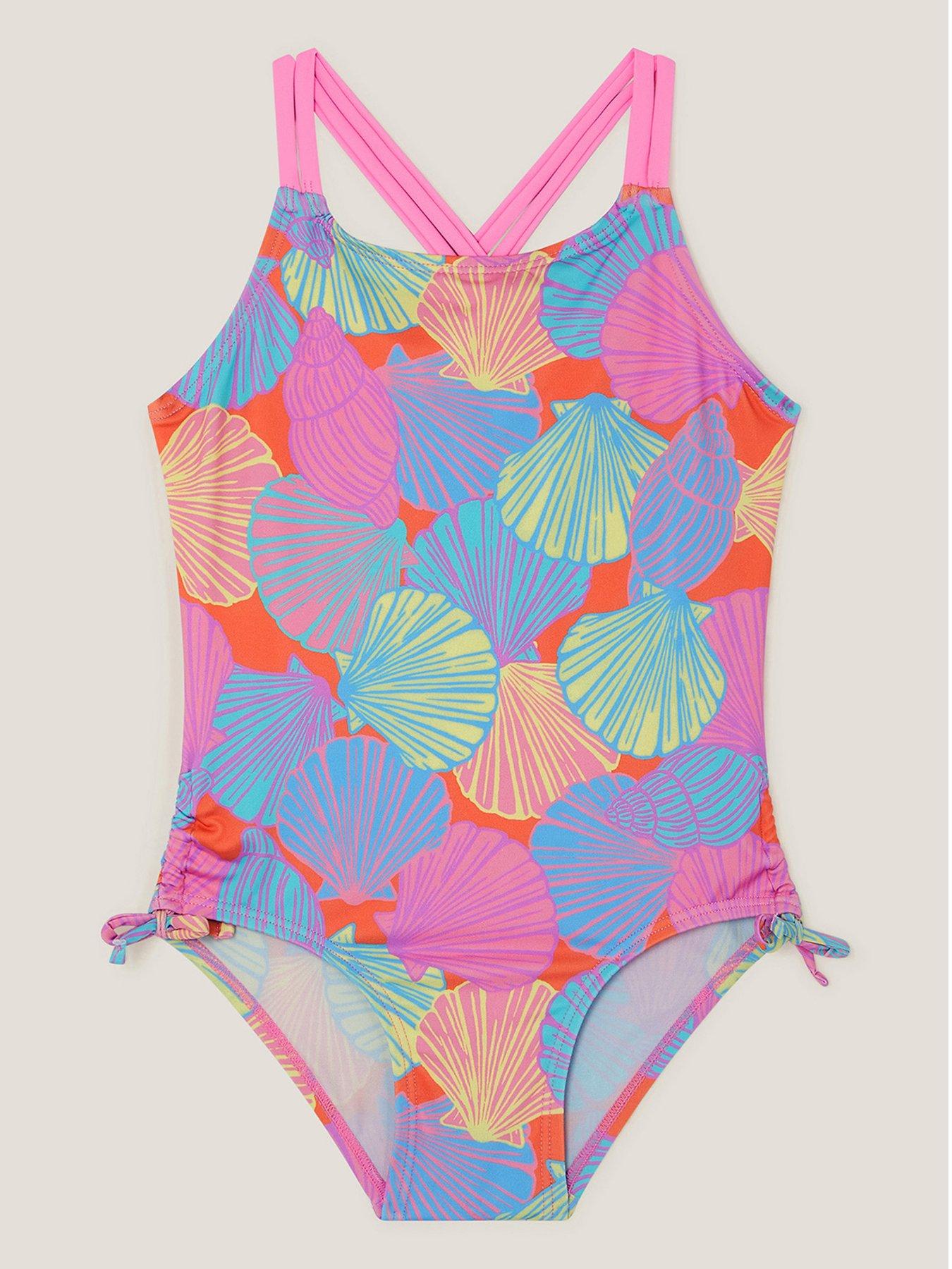 undefined Girls Jelly Haze Shell Print Ruched Swimsuit - Multi