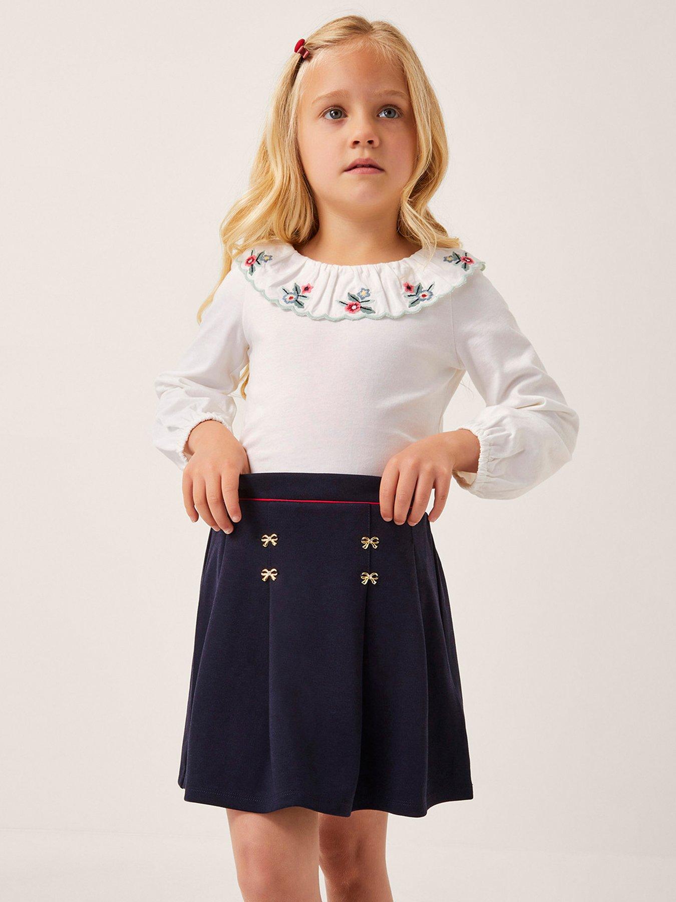 undefined Girls Bow Pleated Ponte Skirt - Navy