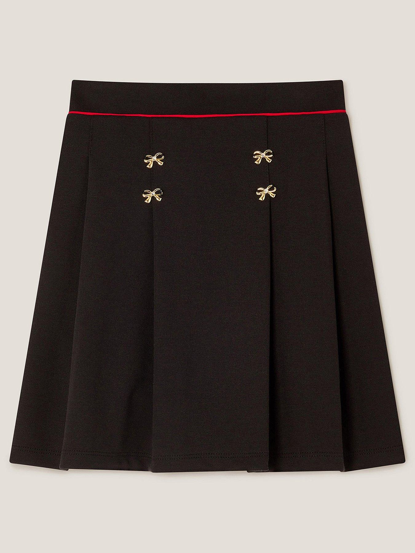 undefined Girls Bow Pleated Ponte Skirt - Navy
