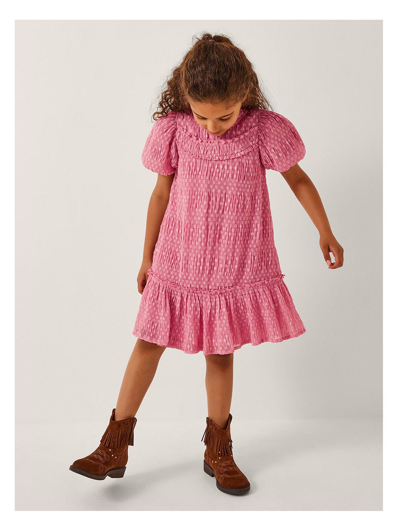 undefined Girls Dobby Textured Dress - Pink