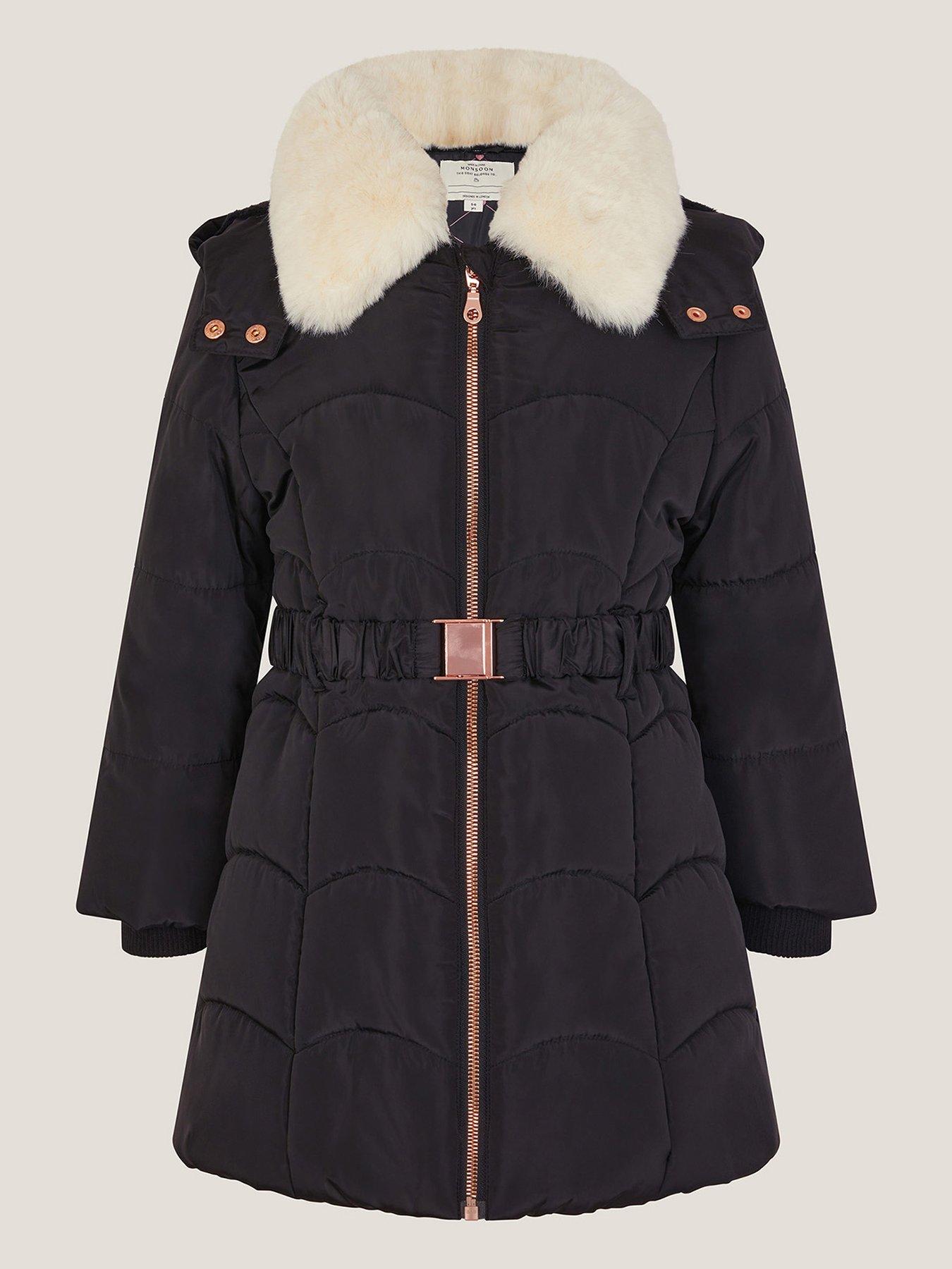 undefined Girls Scalloped Belted Coat - Black