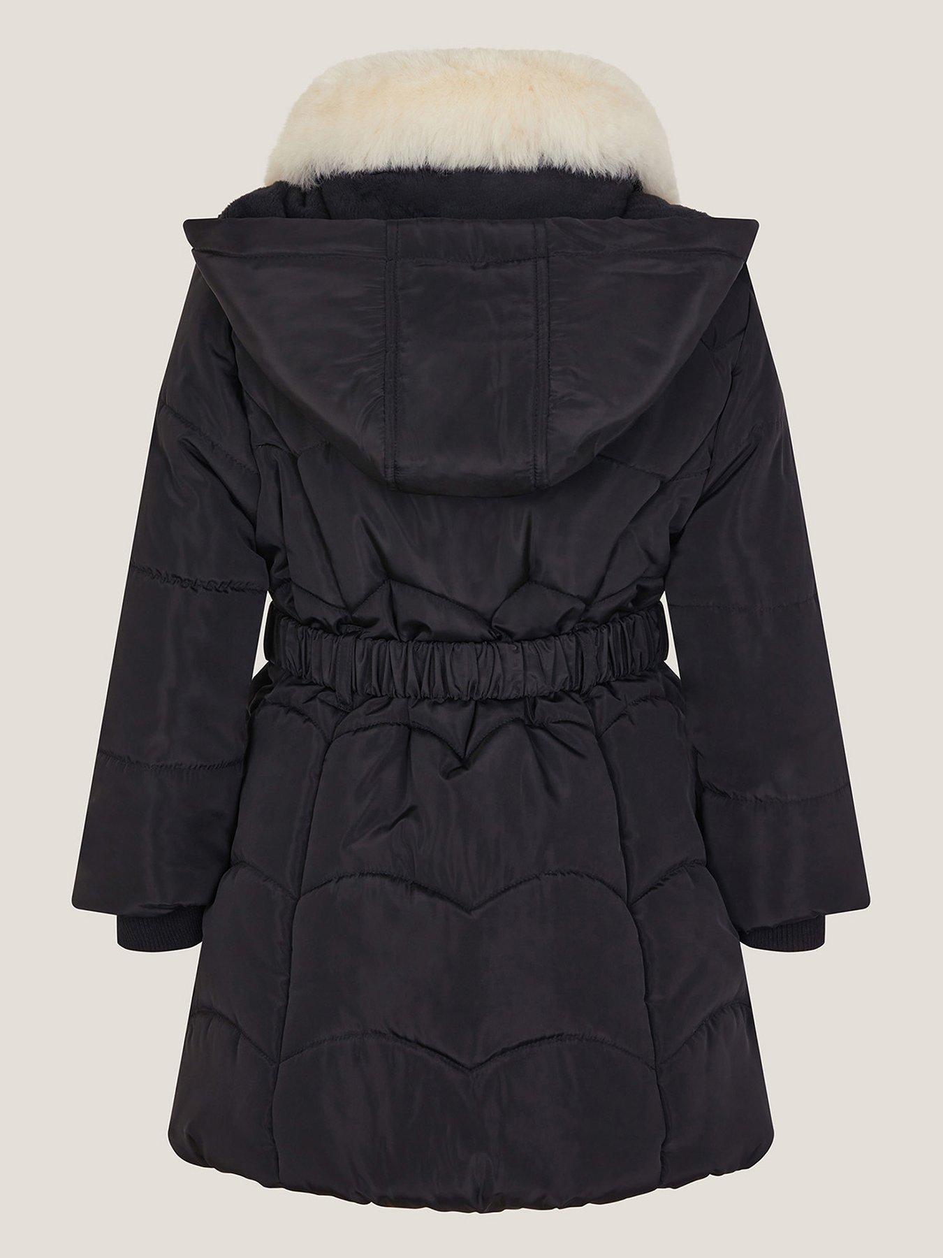 Image 3 of 4 of Monsoon Girls Scalloped Belted Coat - Black