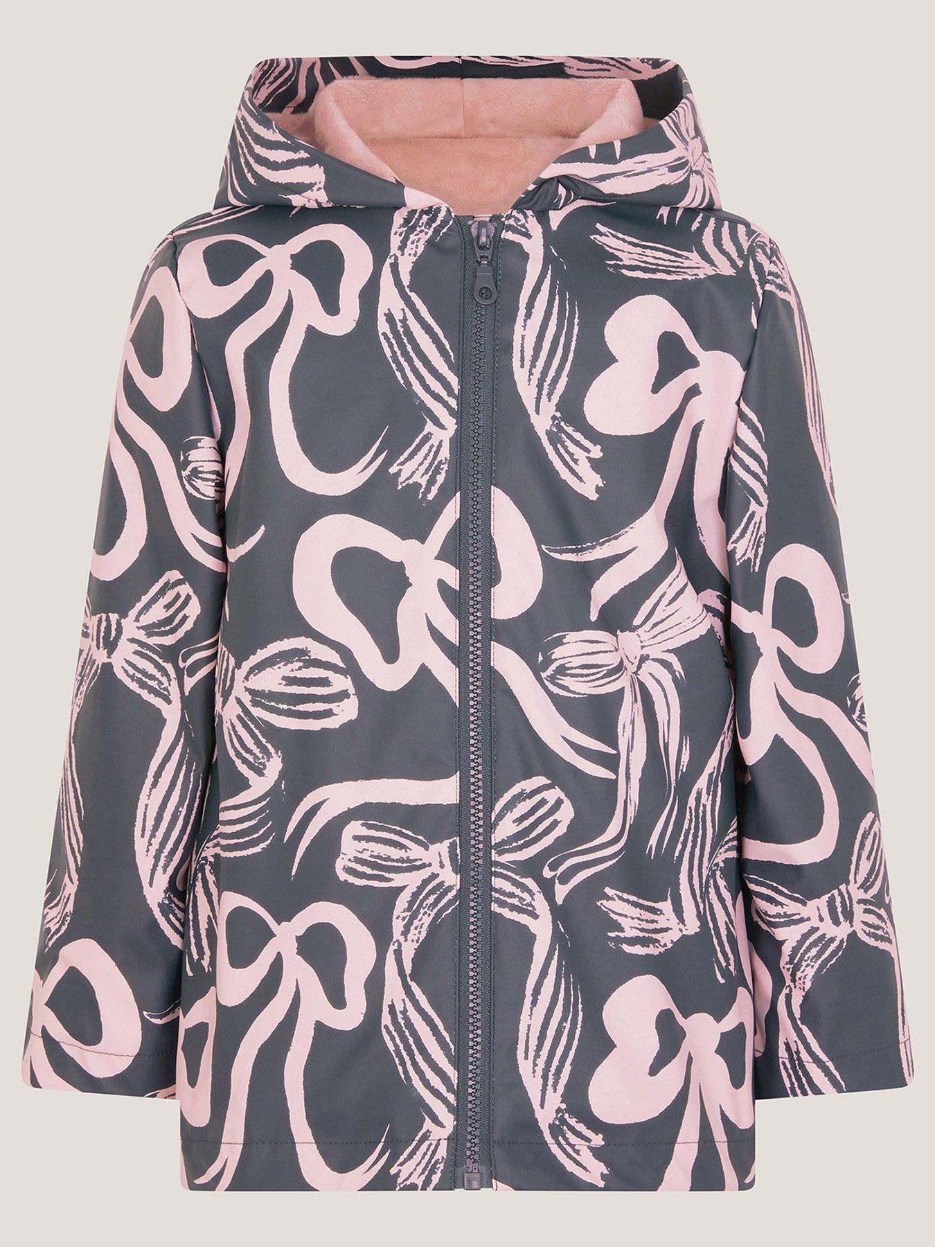 undefined Girls Bow Print Rainmac - Navy