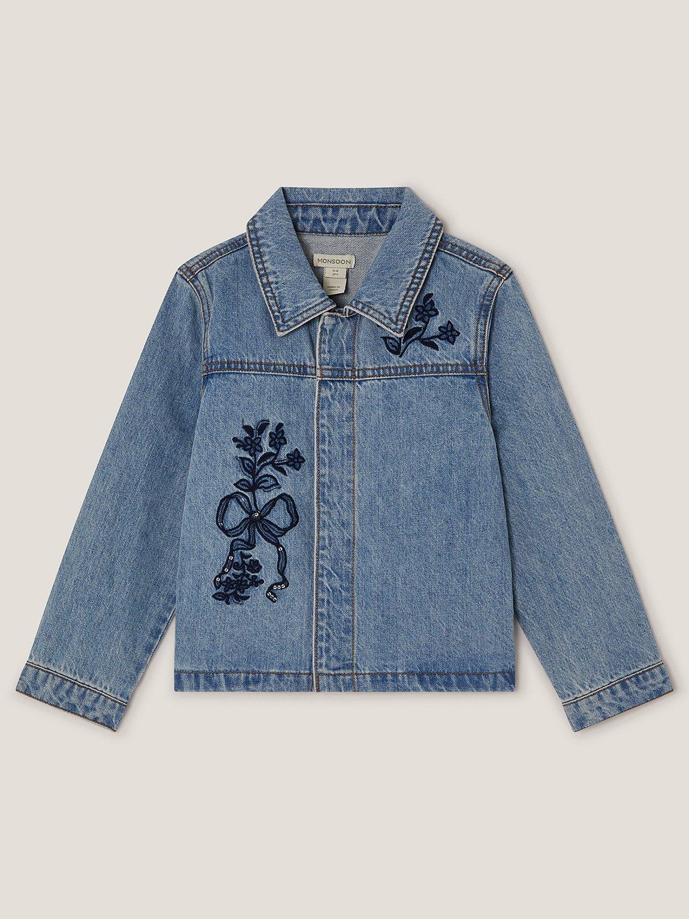 undefined Girls Bow Denim Bomber Jacket - Blue