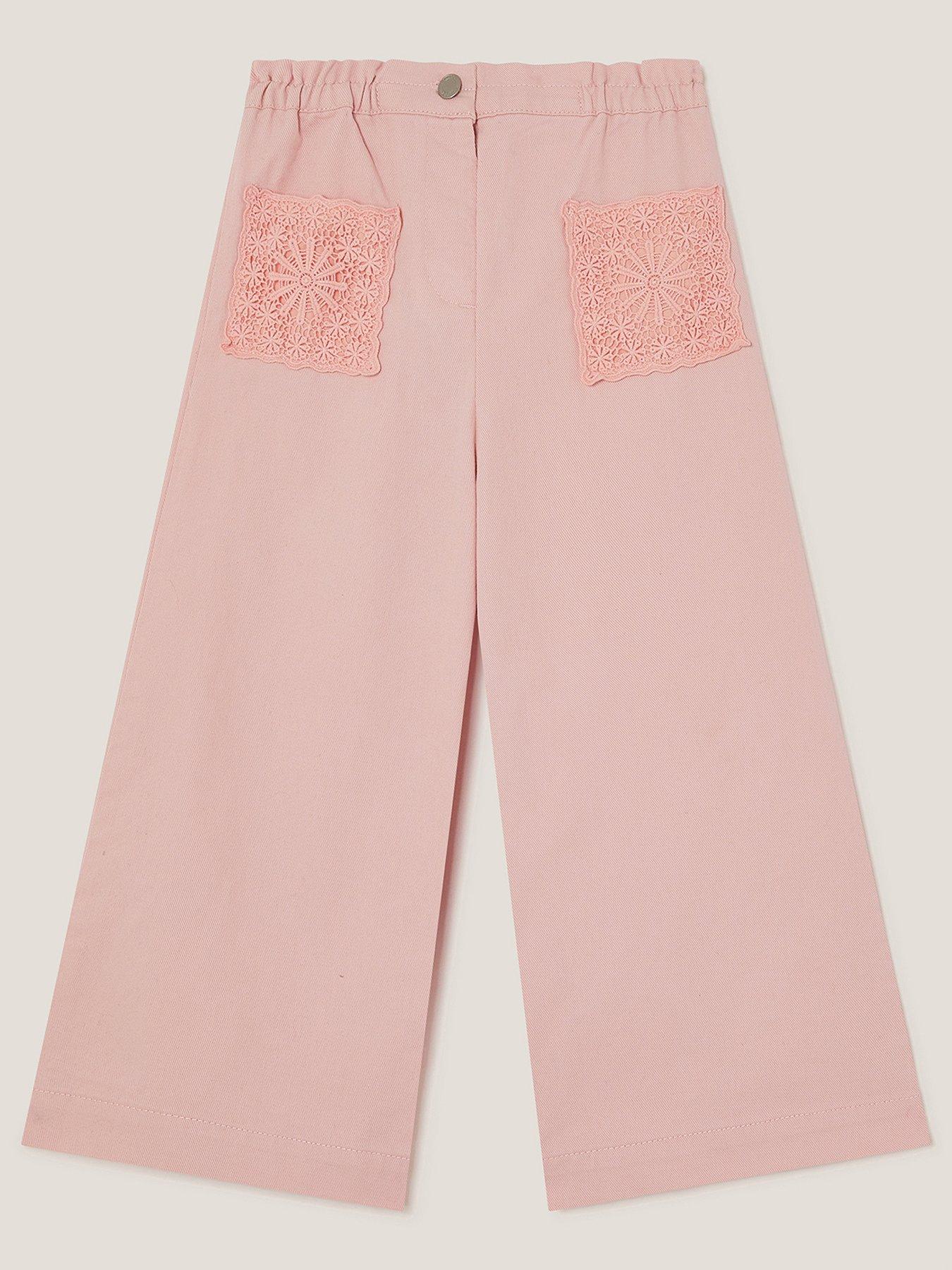 undefined Girls Twill Crochet Pocket Trousers - Pink