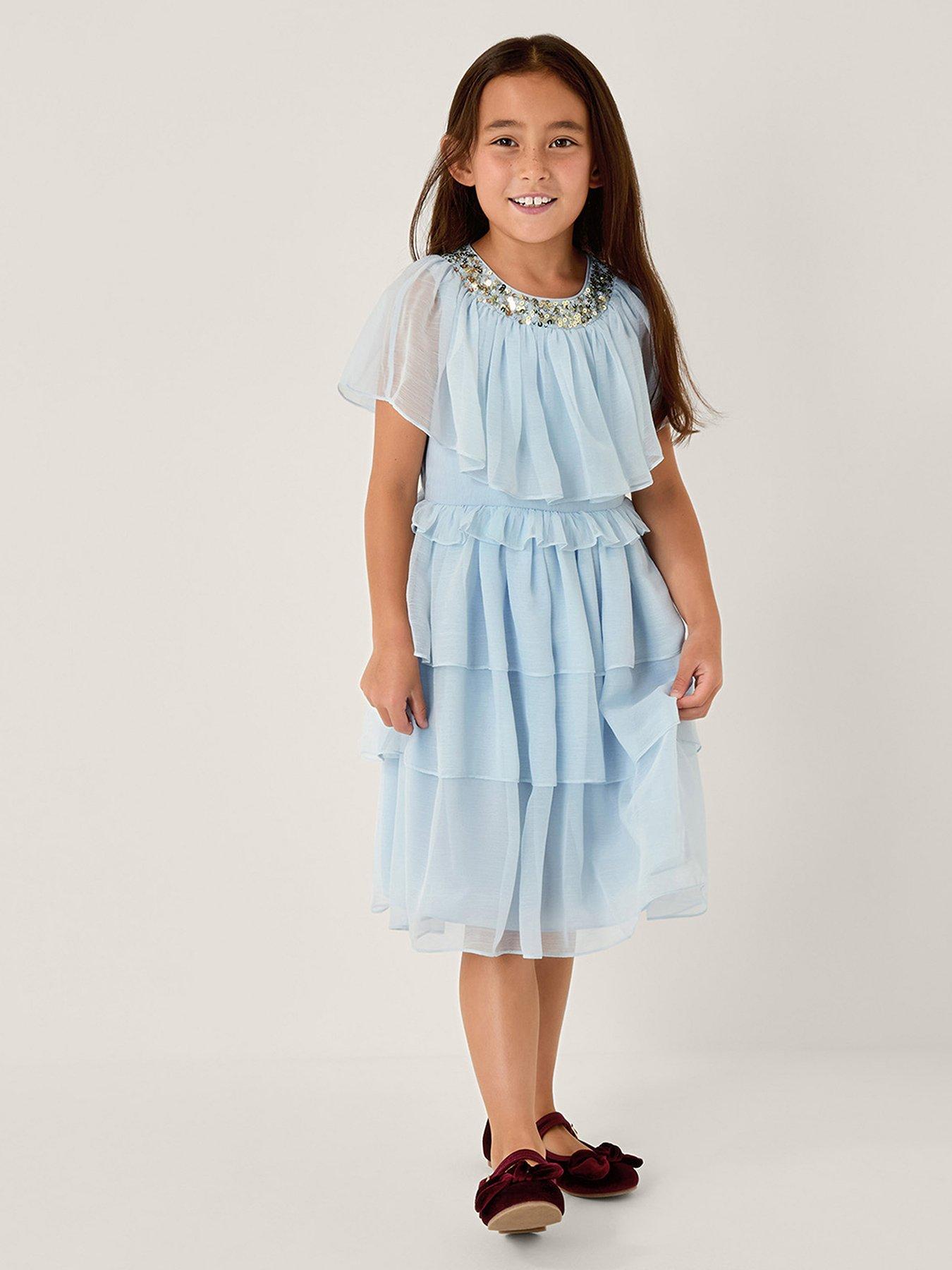 undefined Girls Phoebe Ruffle Tiered Dress - Light Blue