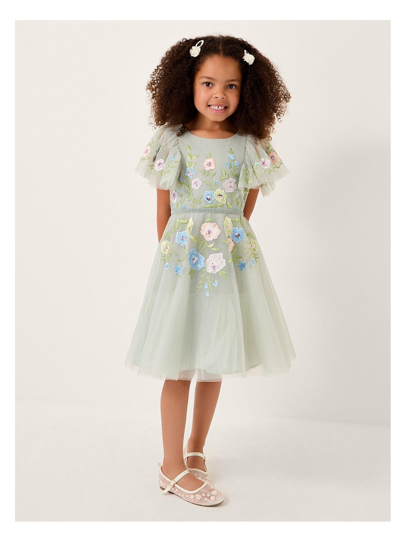 undefined Girls Oelene Skater Embroidered Dress - Light Green