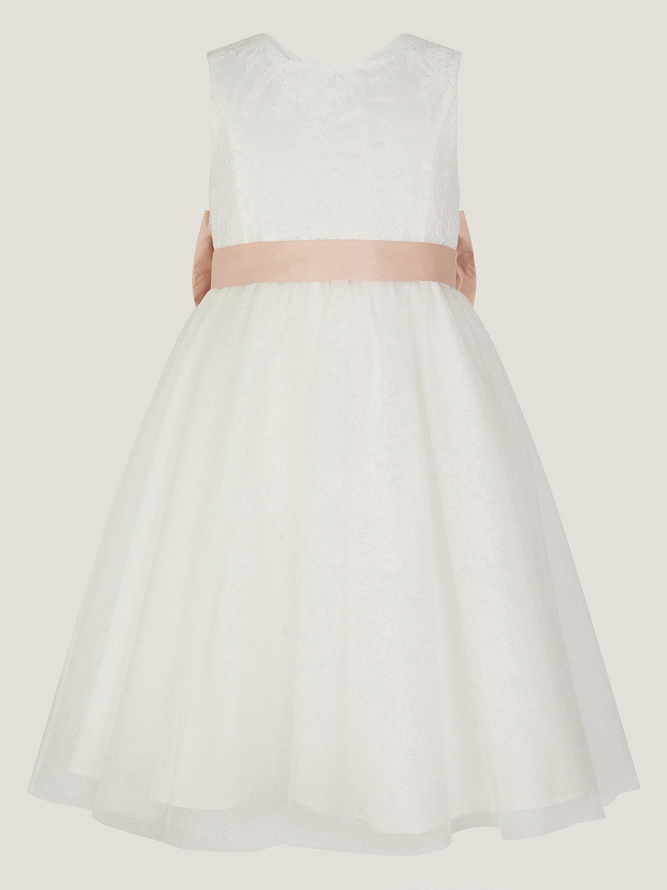 undefined Girls Tulle Bridesmaid Lace Dress - Light Cream