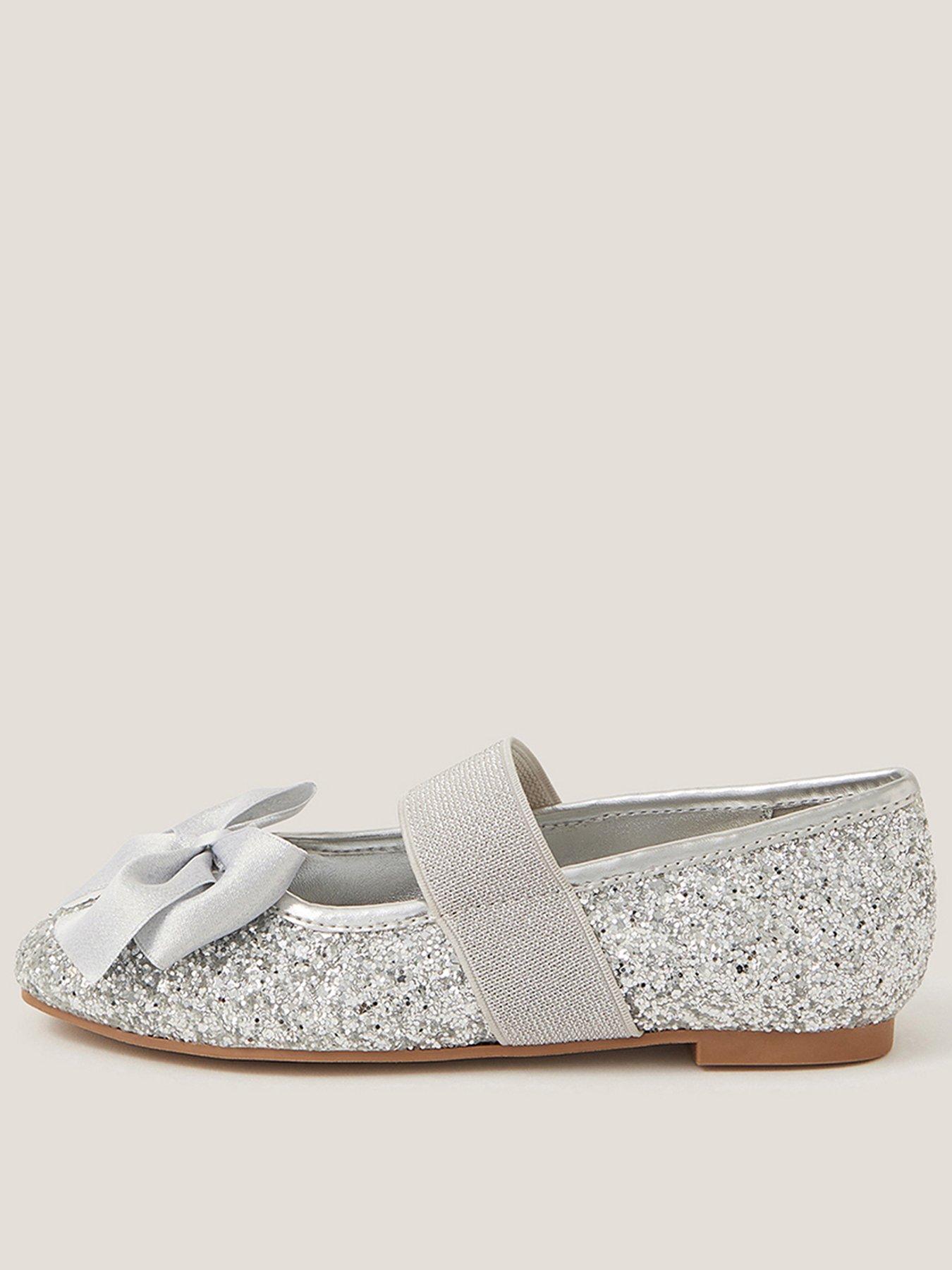 undefined Girls Glitter Bow Ballerina Shoes - Silver