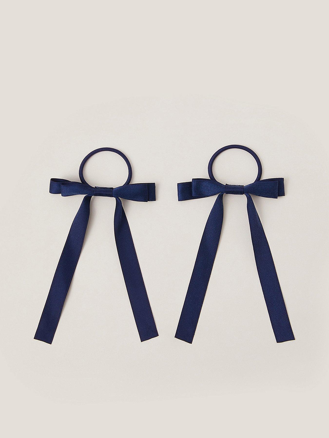 undefined Girls 2 Pack School Ribbon Bow Hair Ties - Navy