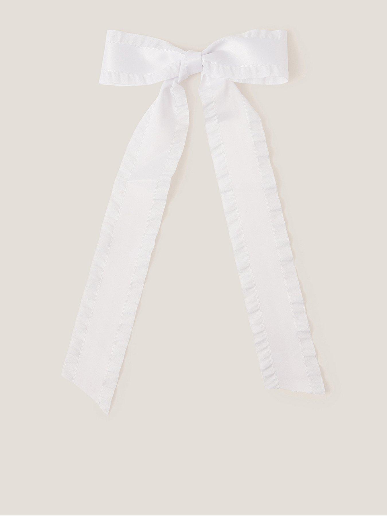 undefined Girls School Ruffle Bow Tie Hair Clip - White