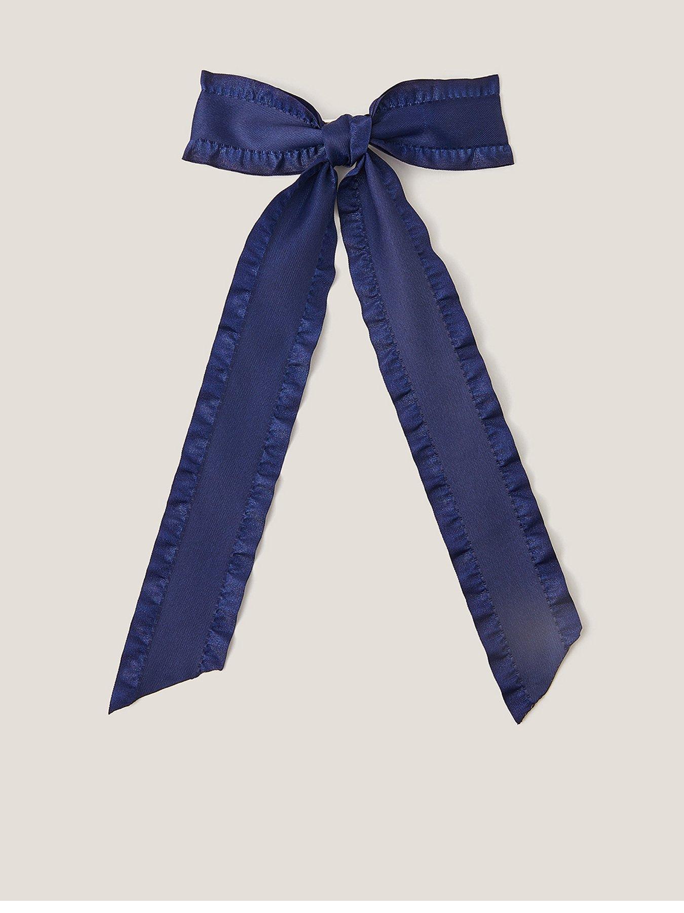 undefined Girls School Ruffle Bow Tie Clip - Navy