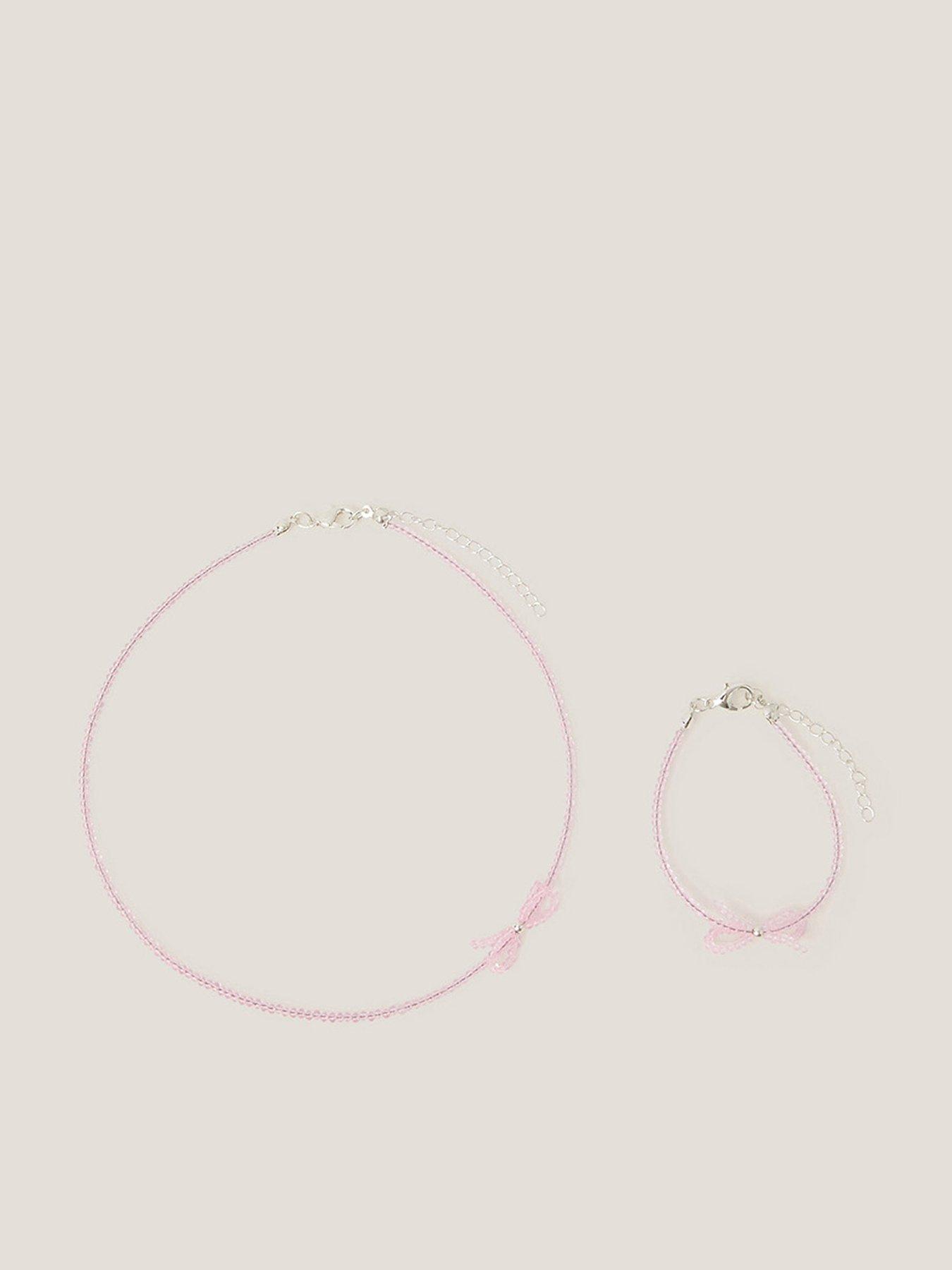 undefined Girls Bow Beaded Jewellery Set - Pink