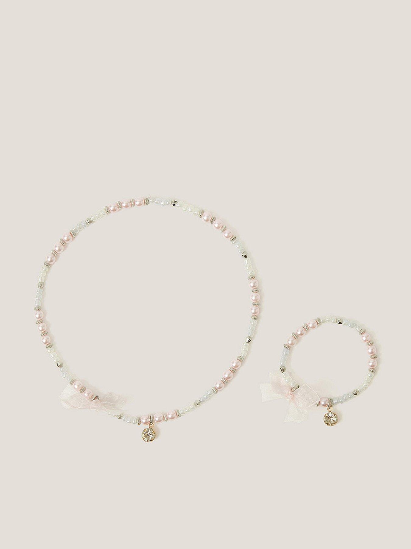 undefined Girls Organza Bow Jewellery Set - Pink