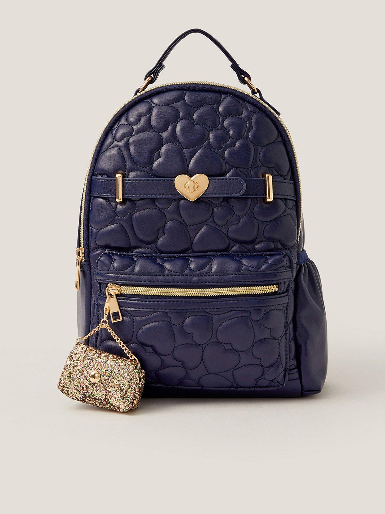 undefined Girls School Heart Quilted Backpack - Navy