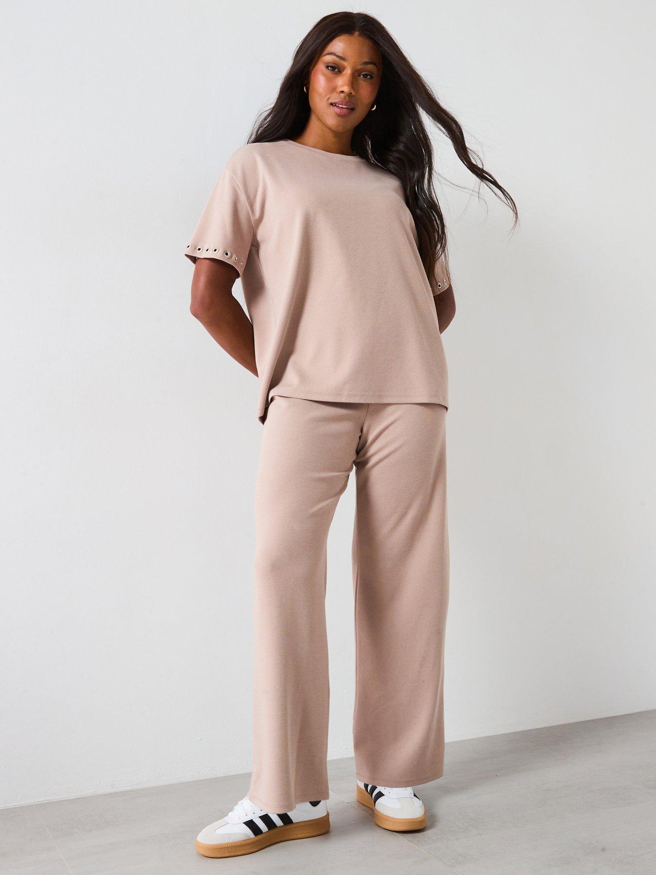 Image 1 of 5 of V by Very Curve Wide Leg Co-Ord Trouser - Beige