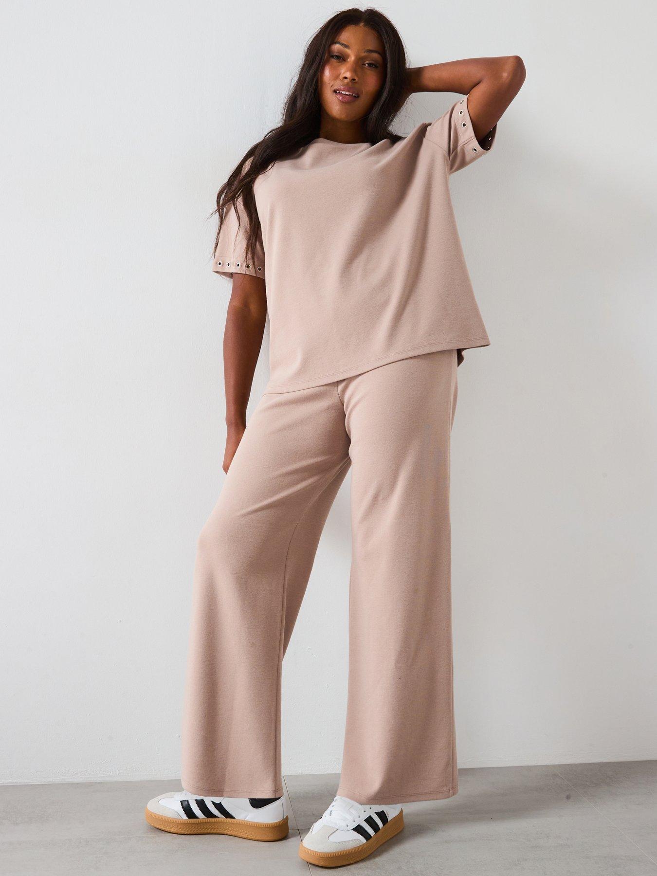 Image 4 of 5 of V by Very Curve Wide Leg Co-Ord Trouser - Beige