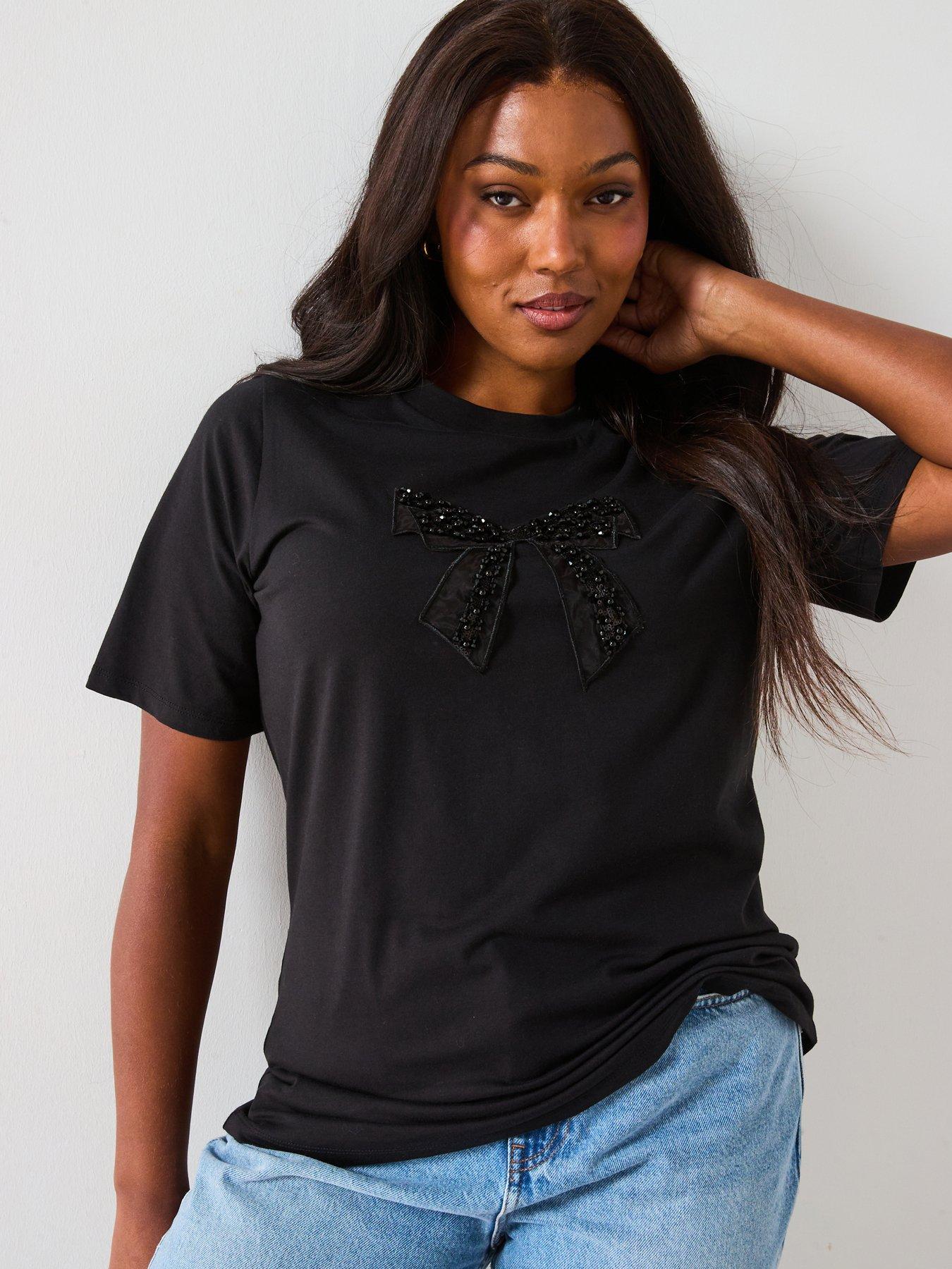 undefined Embellished Bow T-Shirt - Black