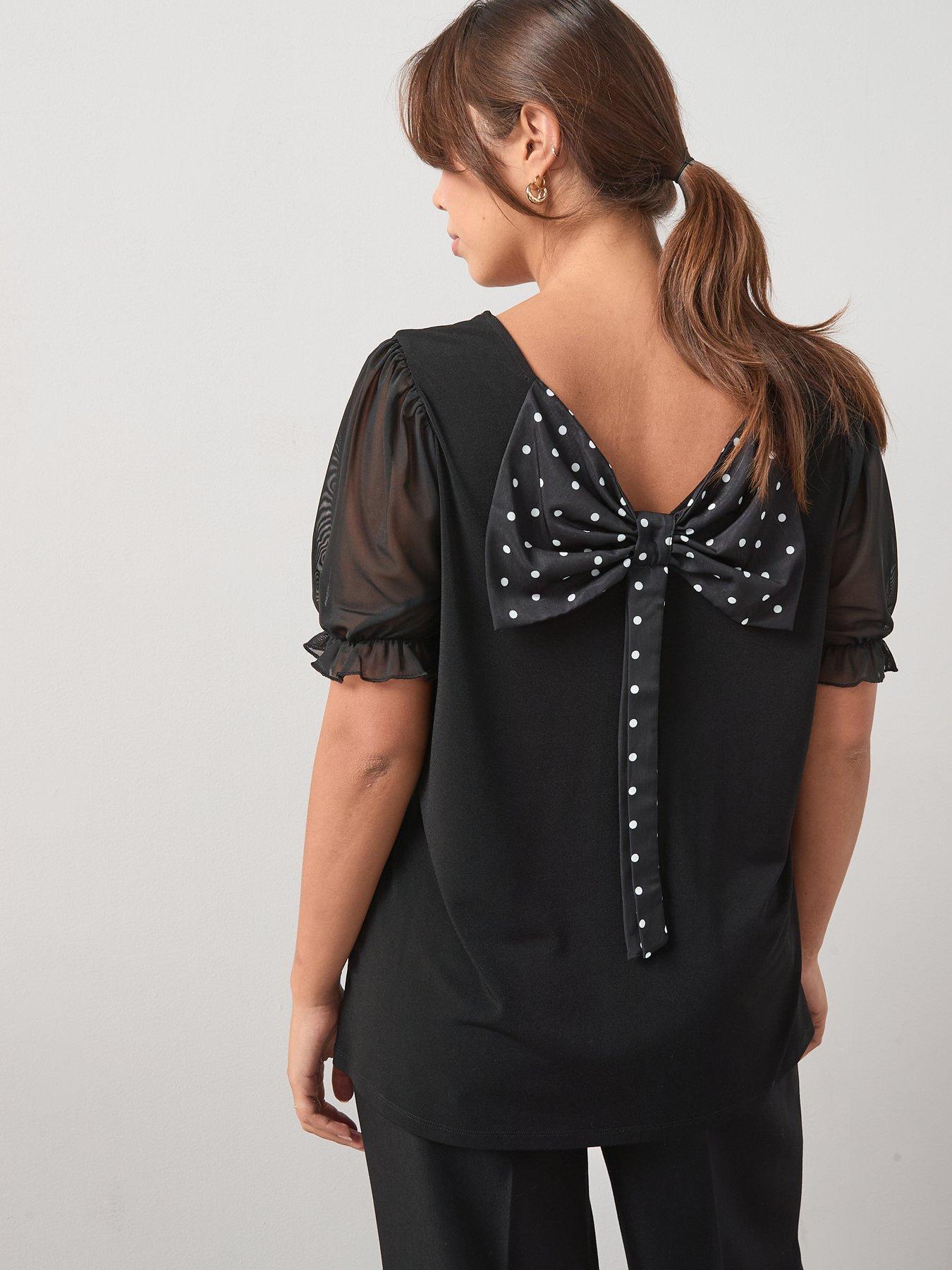 V by Very Curve: Spot Bow Back Short Sleeve Top - Black
