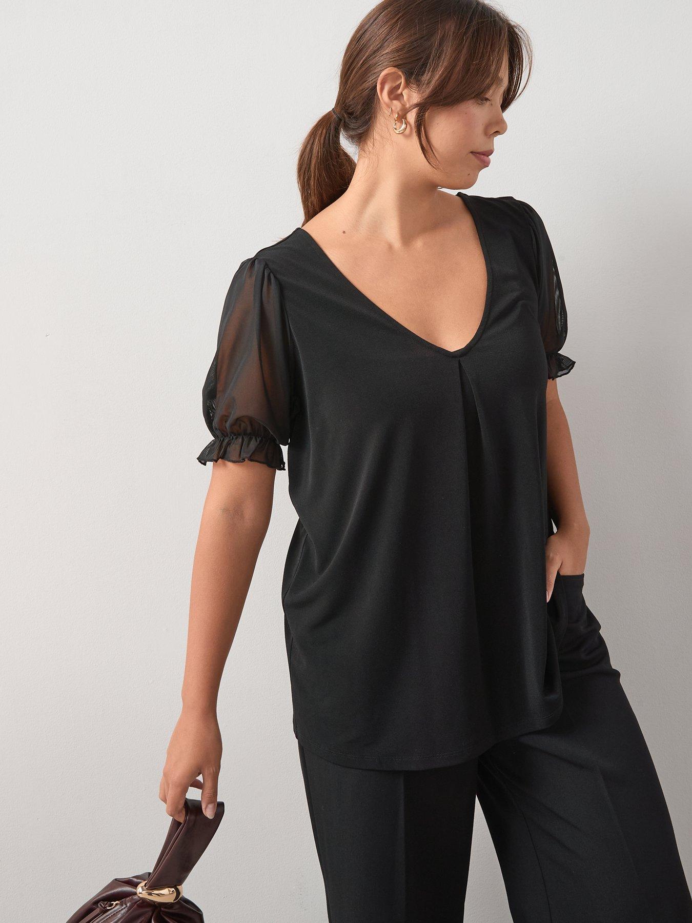 Image 2 of 6 of V by Very Curve Spot Bow Back Short Sleeve Top - Black