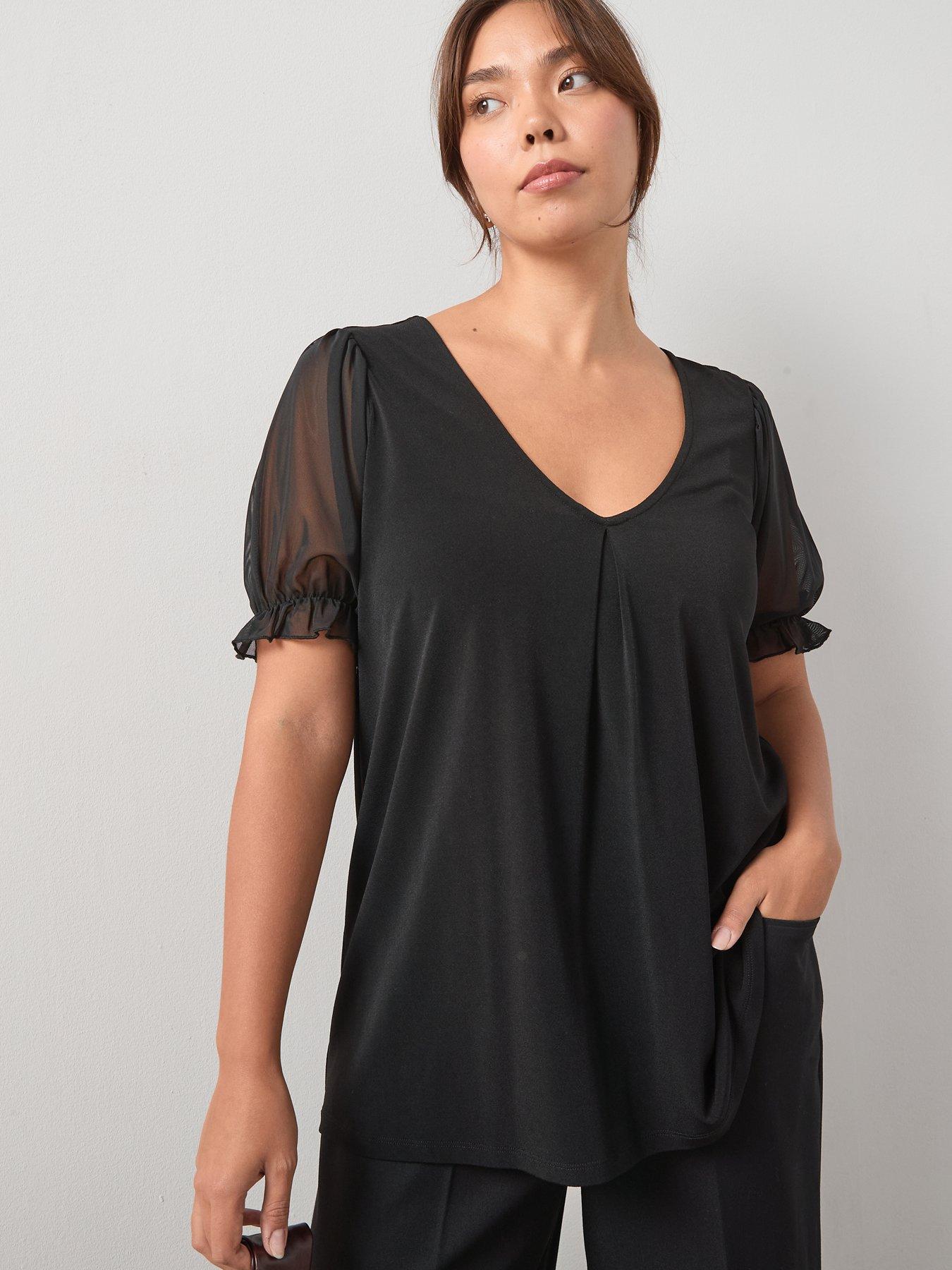Image 6 of 6 of V by Very Curve Spot Bow Back Short Sleeve Top - Black