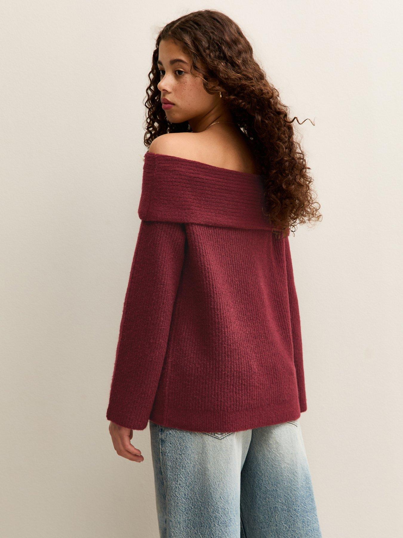 Image 2 of 5 of New Look 915 Girls Off The Shoulder Rib Jumper - Dark Burgundy