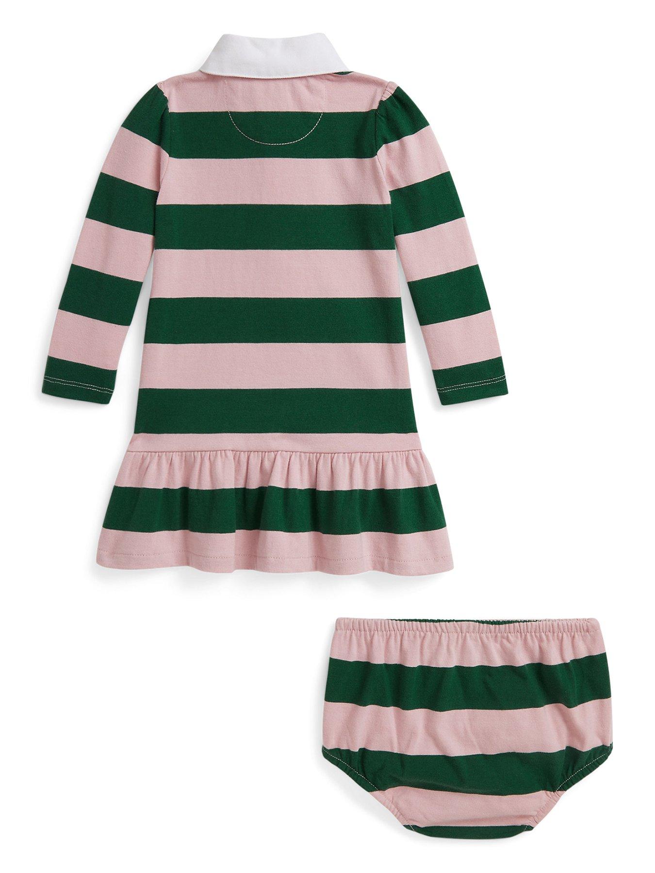 Polo Ralph Lauren Baby Girls Striped Long Sleeve Polo Dress - Pink/green |  Very