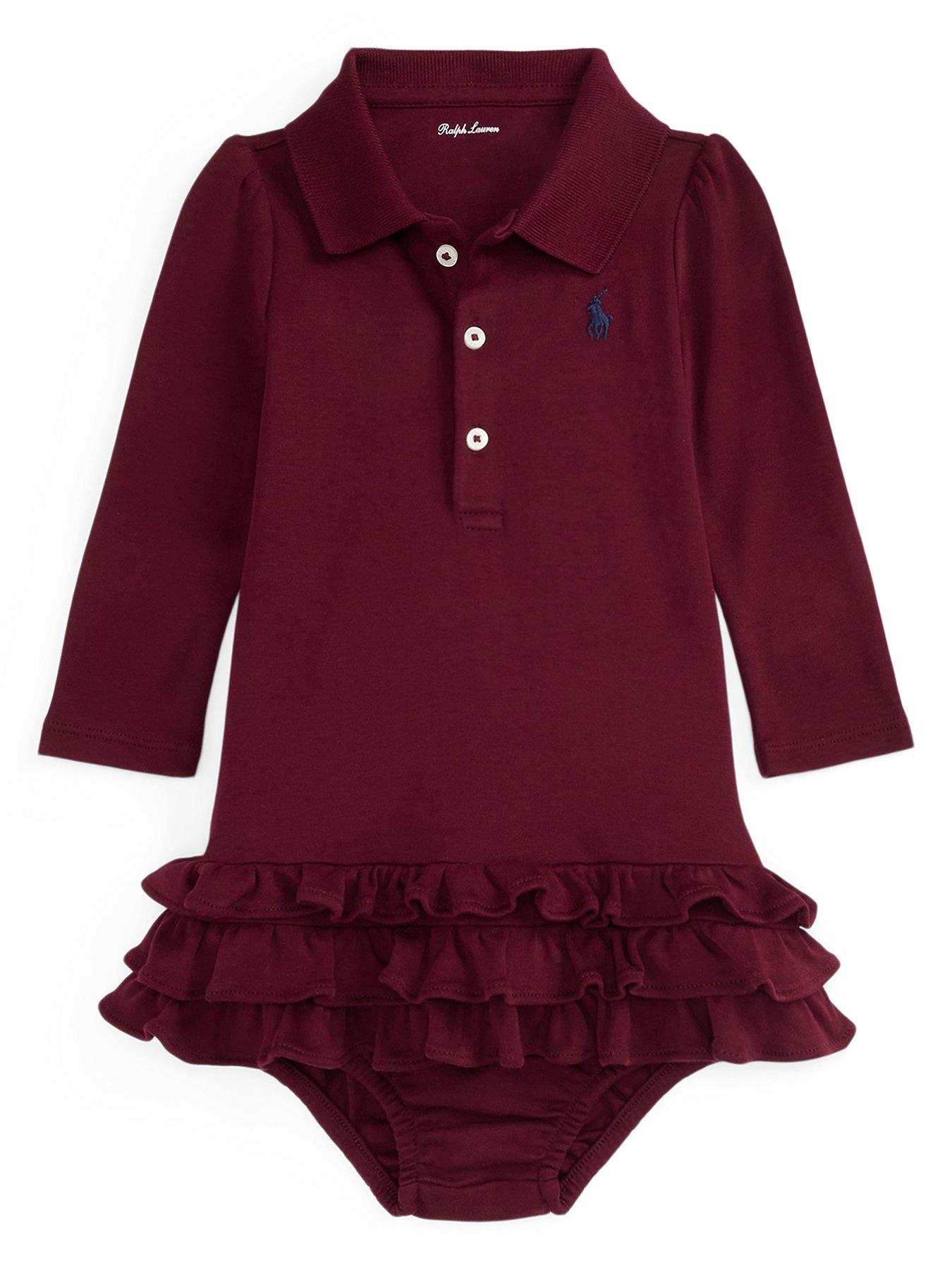 Polo Ralph Lauren Baby Girls Long Sleeve Ruffle Hem Dress - Wine