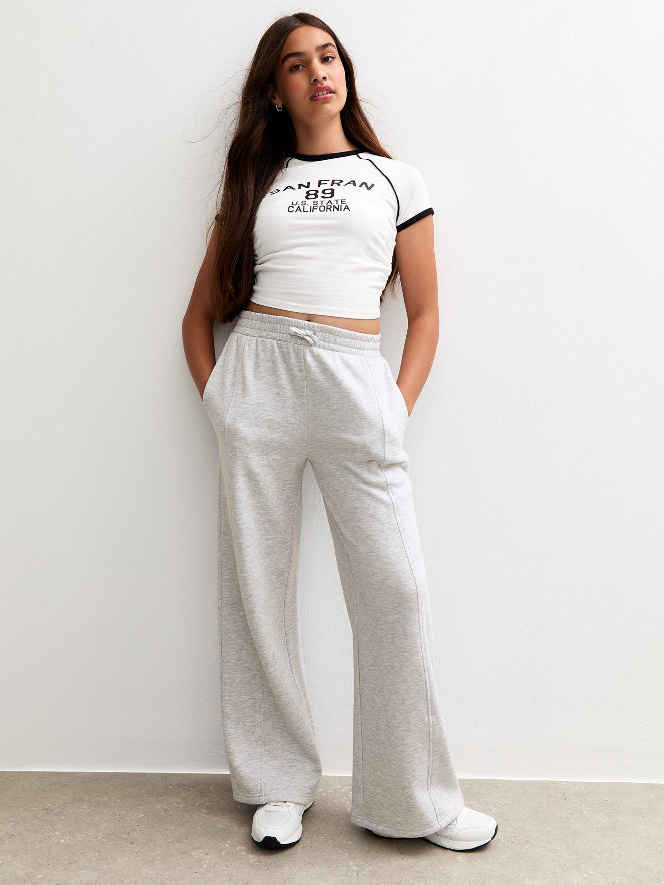 undefined Girls Seam Detail Wide Leg Joggers - Grey