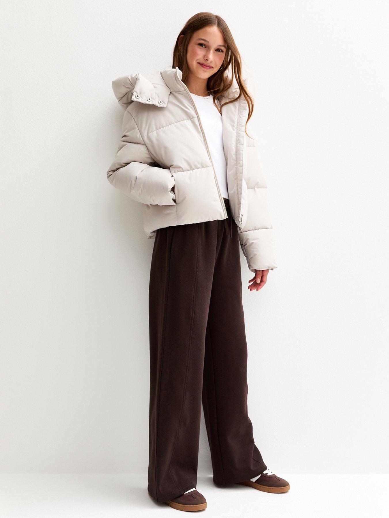 Image 1 of 4 of New Look 915 Girls Seam Detail Wide Leg Joggers - Dark Brown