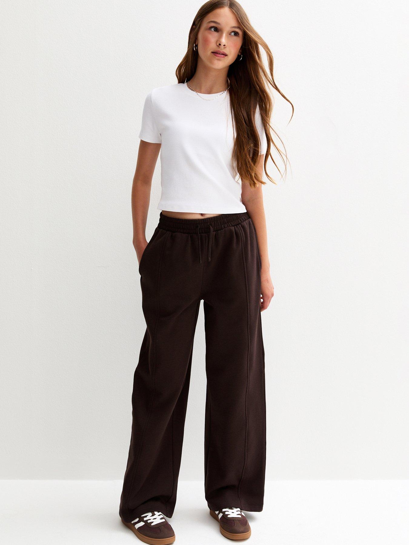 Image 3 of 4 of New Look 915 Girls Seam Detail Wide Leg Joggers - Dark Brown