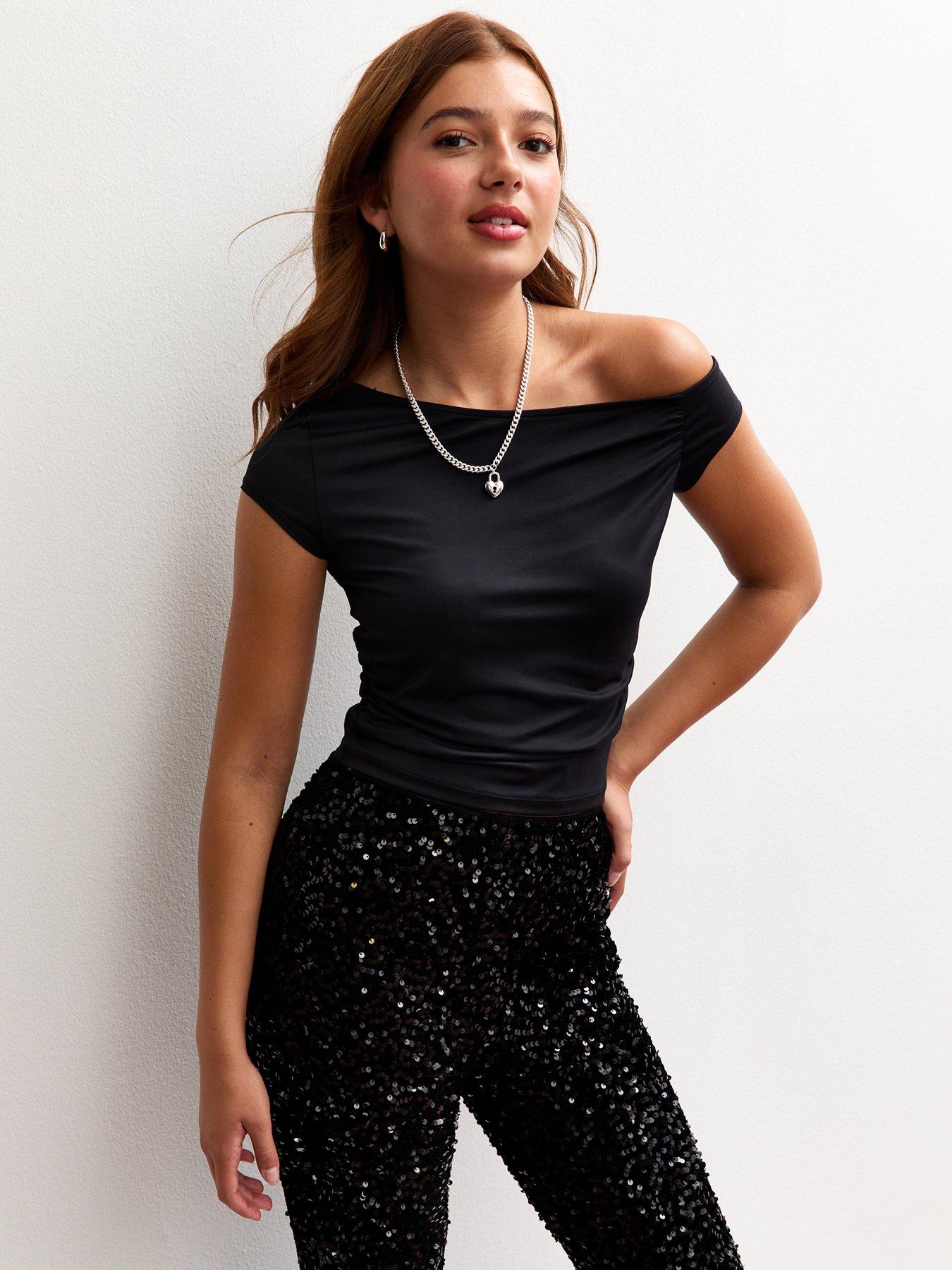 New Look 915 Girls Slinky One Shoulder Top - Black