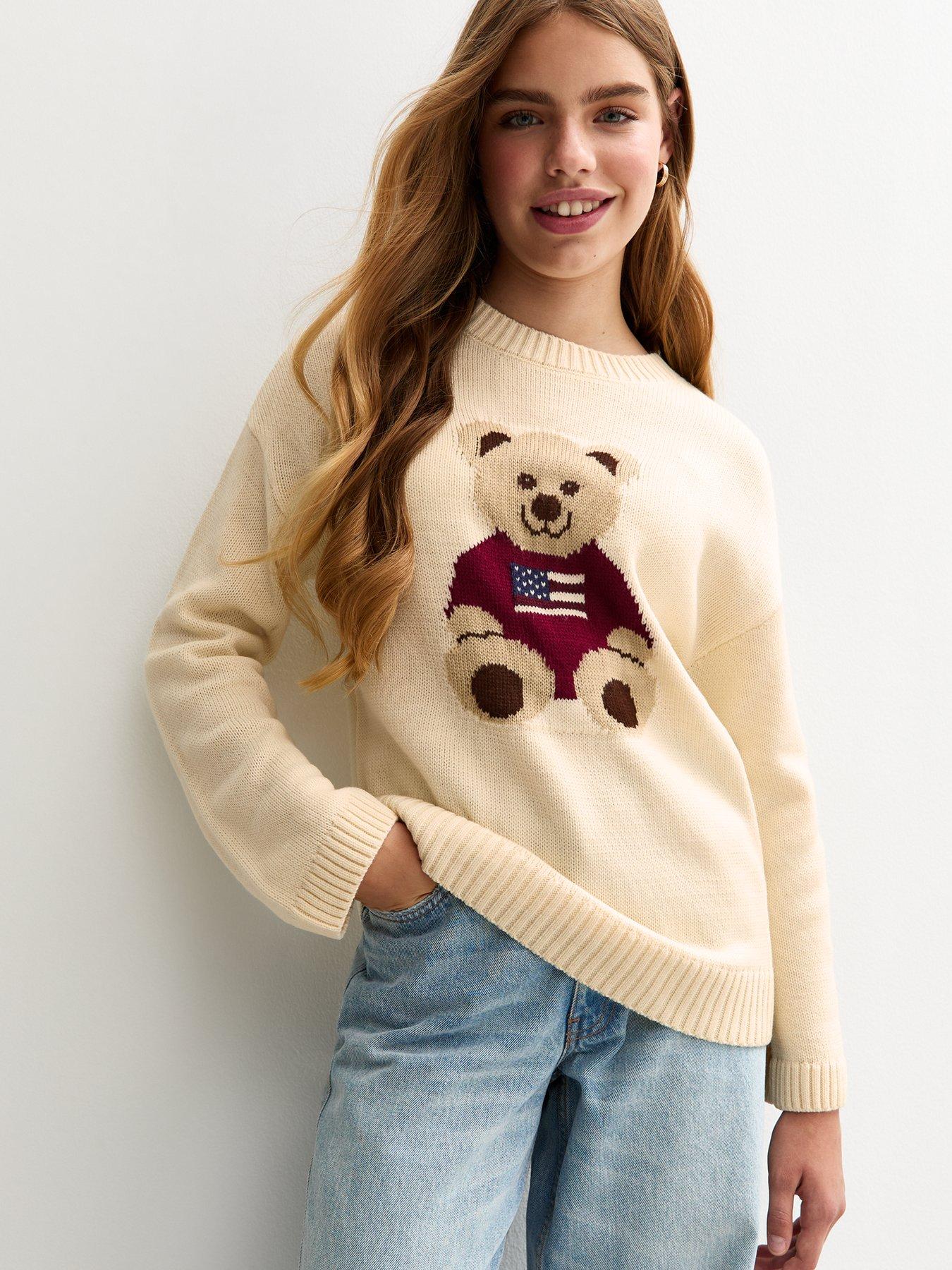 New Look 915 Girls American Bear Jumper - Cream
