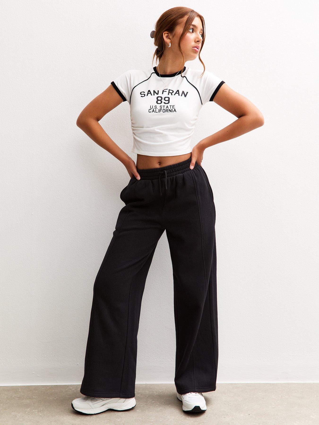 undefined Girls Seam Detail Wide Leg Joggers - Black