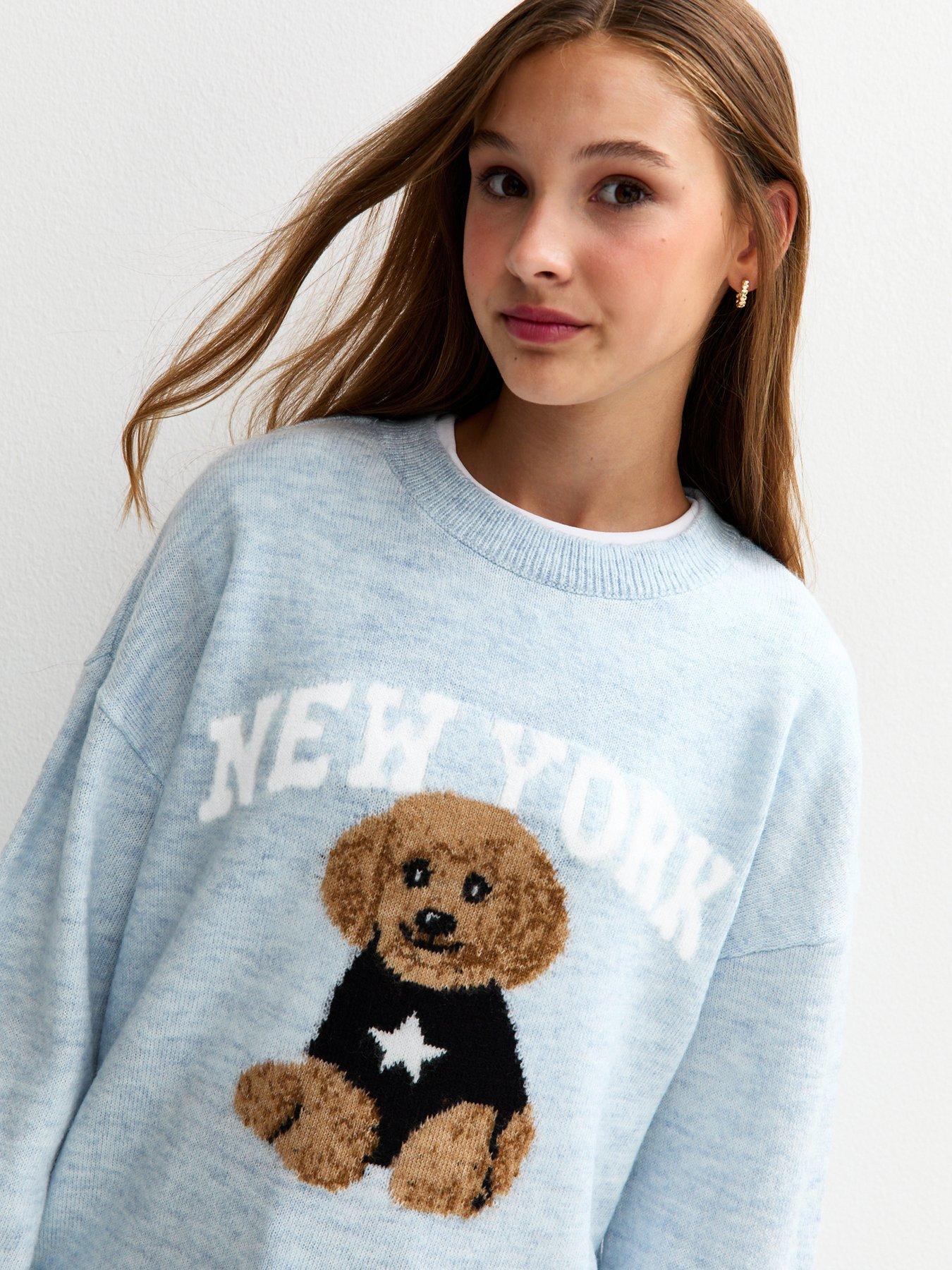Image 5 of 6 of New Look 915 Girls York Dog Illustration Jumper - Light Blue