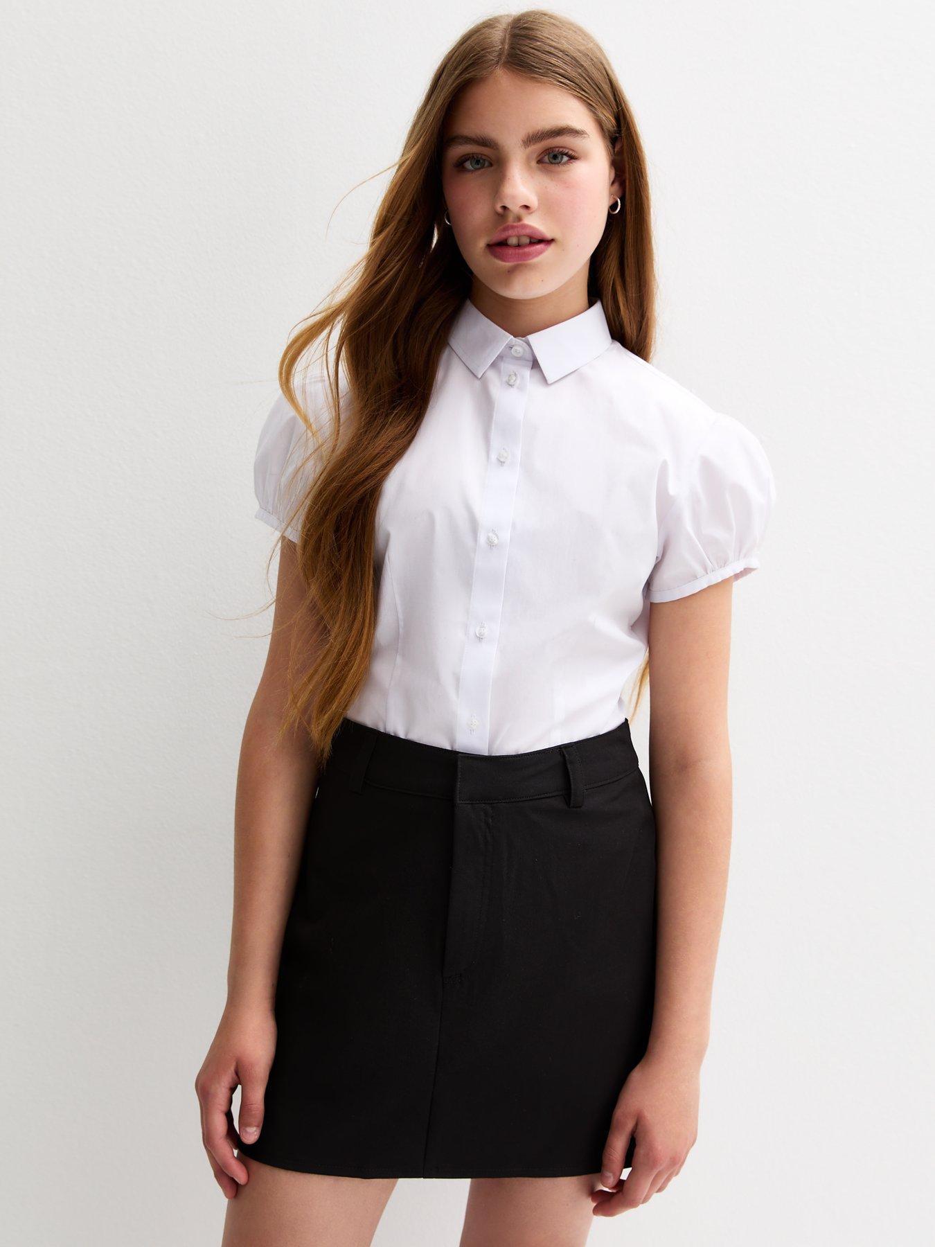 undefined Girls Puff Sleeve School Shirt - White