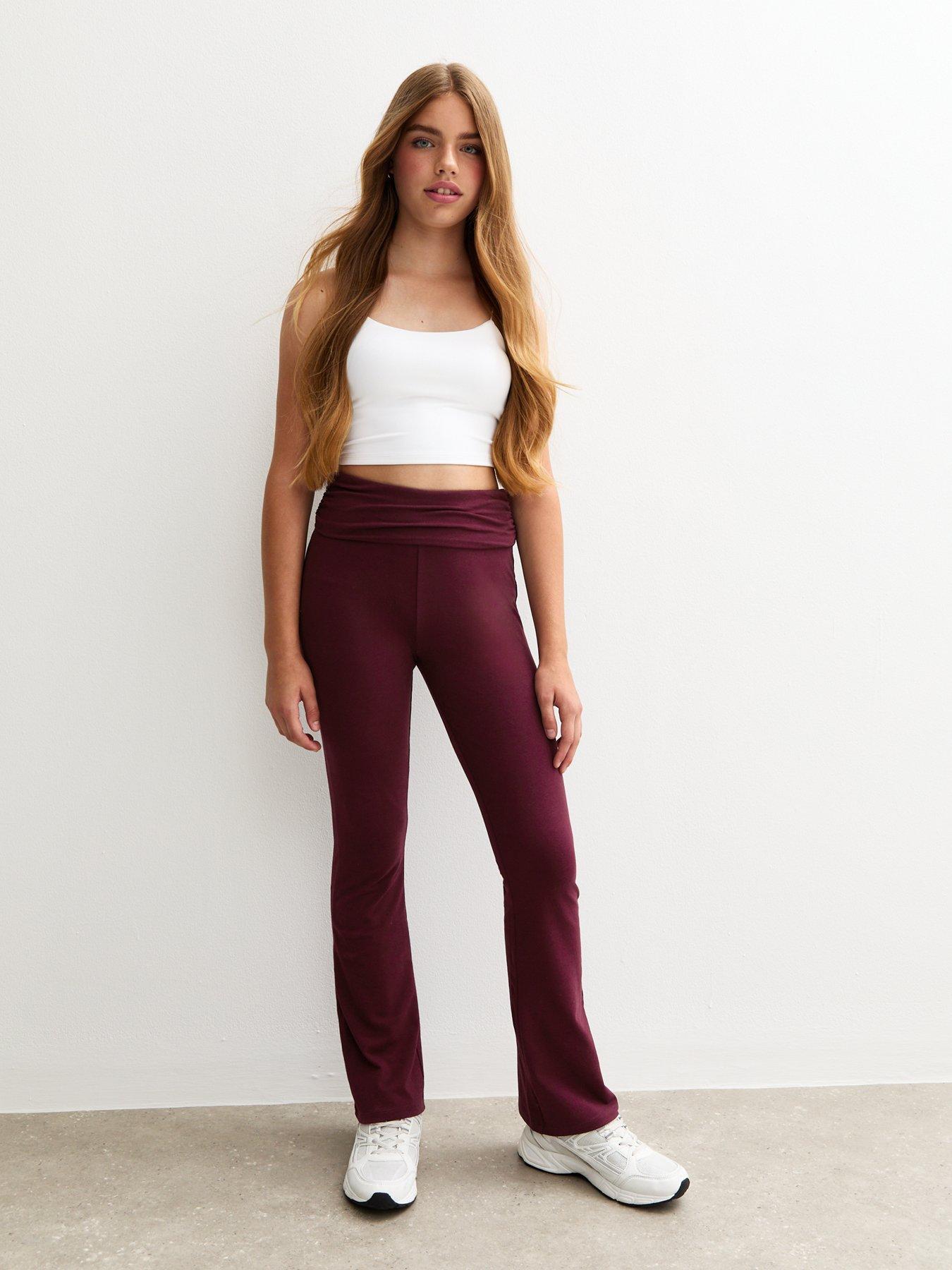 undefined Girls Dark Burgundy Folded Waist Flared Jersey Leggings