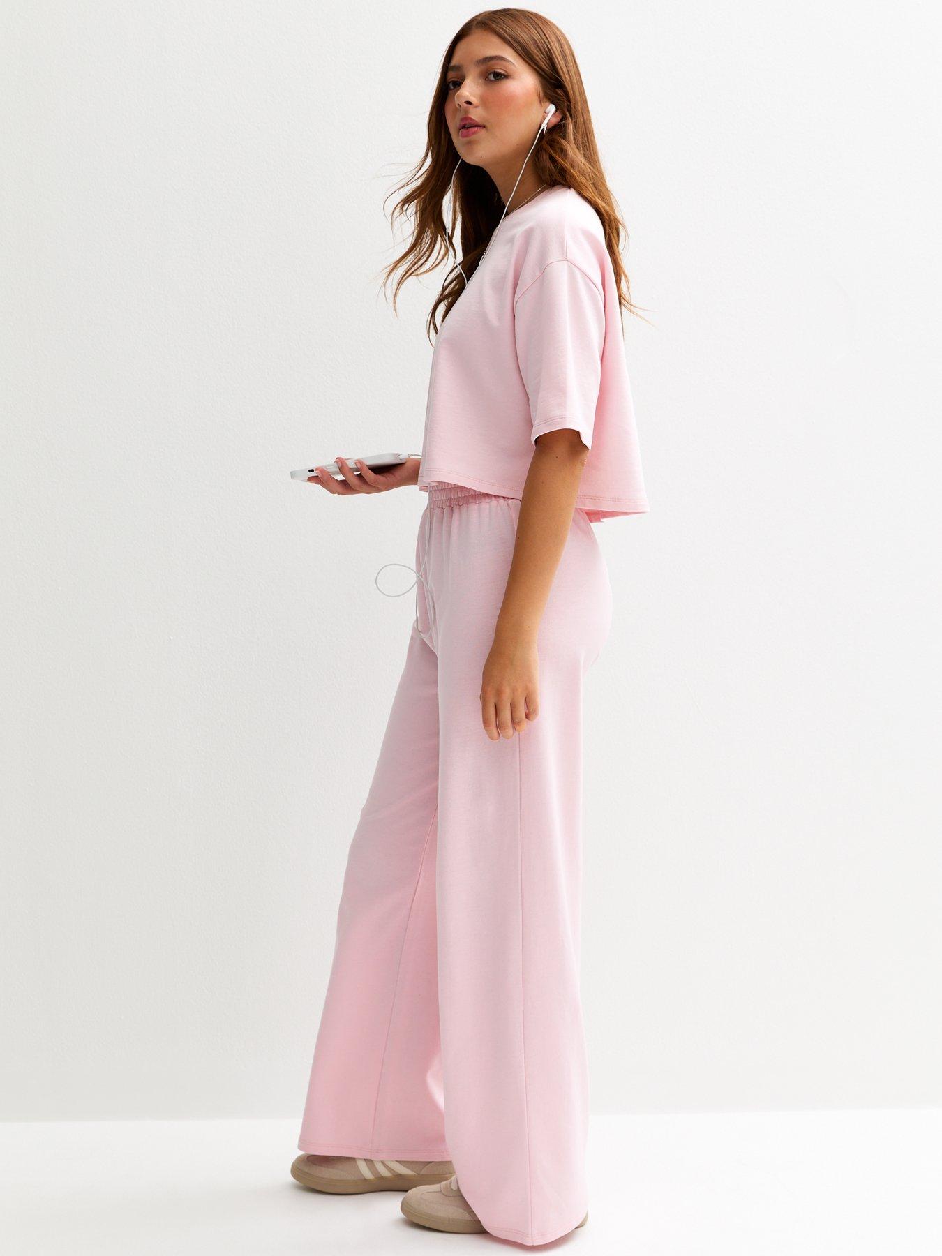 undefined Girls Pink Wide Leg Joggers - Light Pink