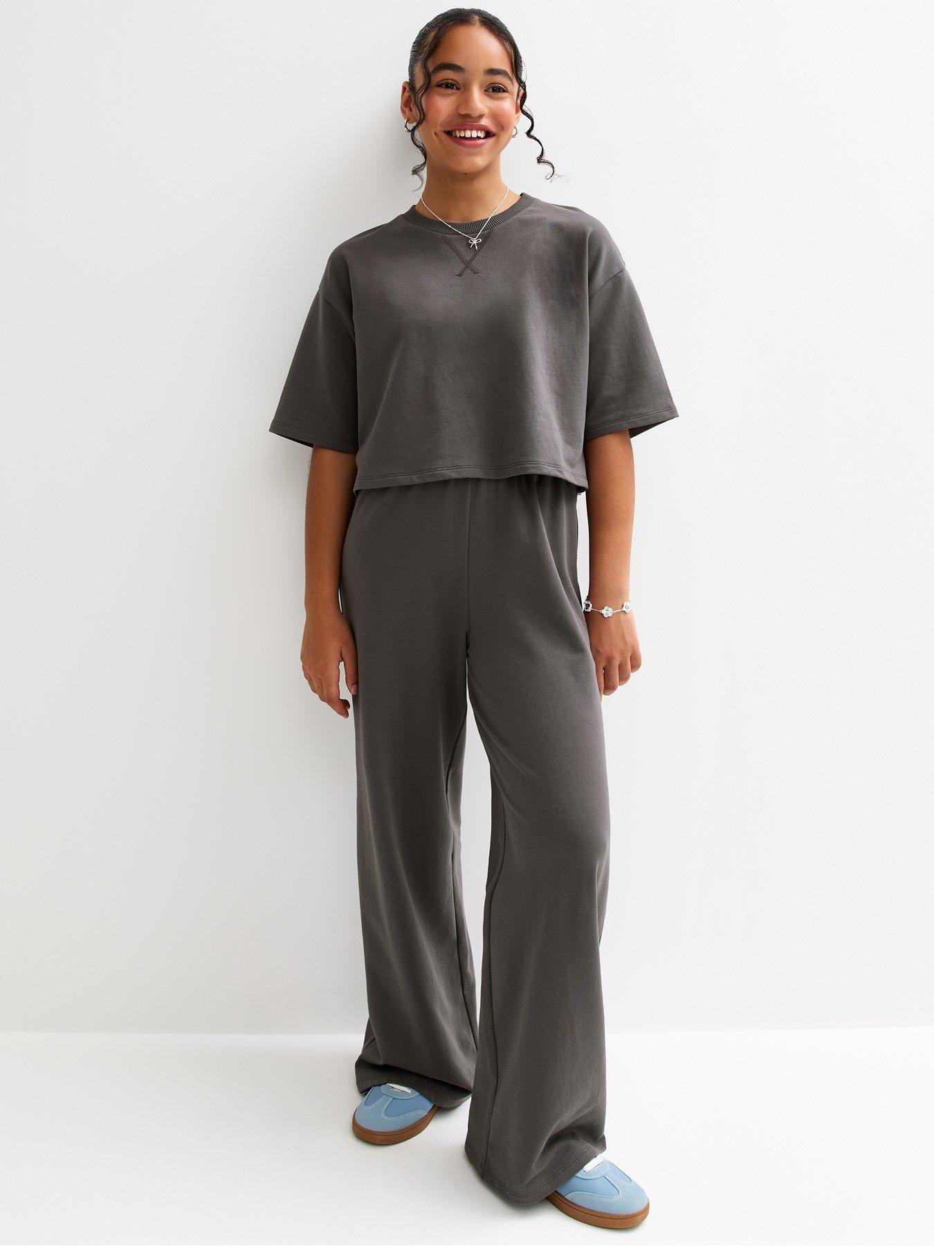 New Look 915 Girls Wide Leg Joggers Dark Grey Very