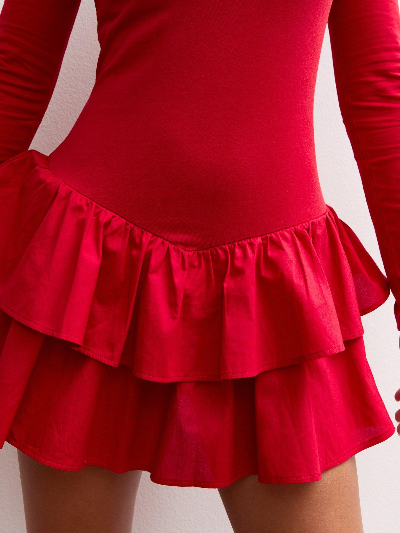 New Look 915 Girls Long Sleeve Rara Skirt Dress - Red