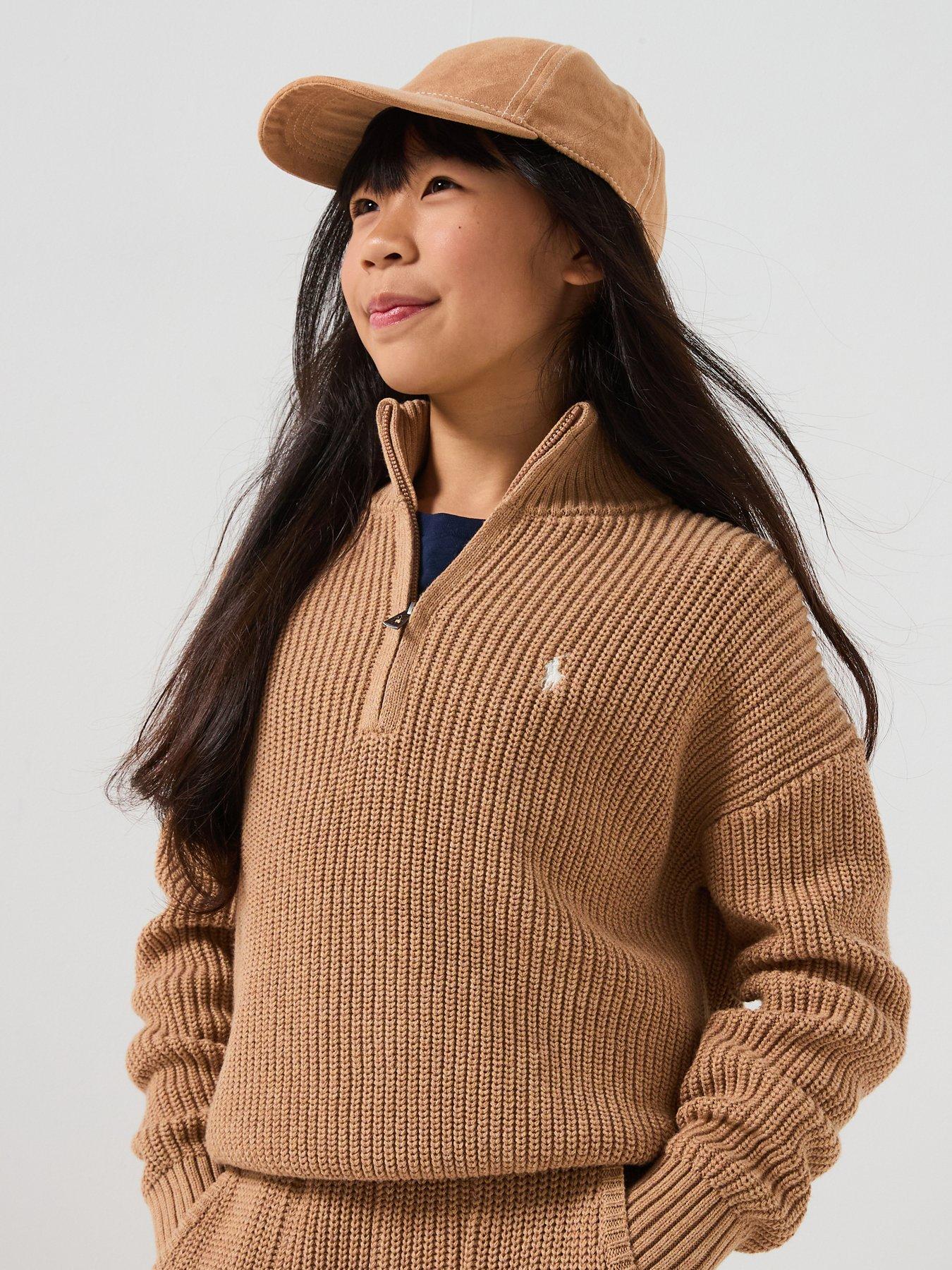 Polo Ralph Lauren Girls Half Zip Sweater - Camel