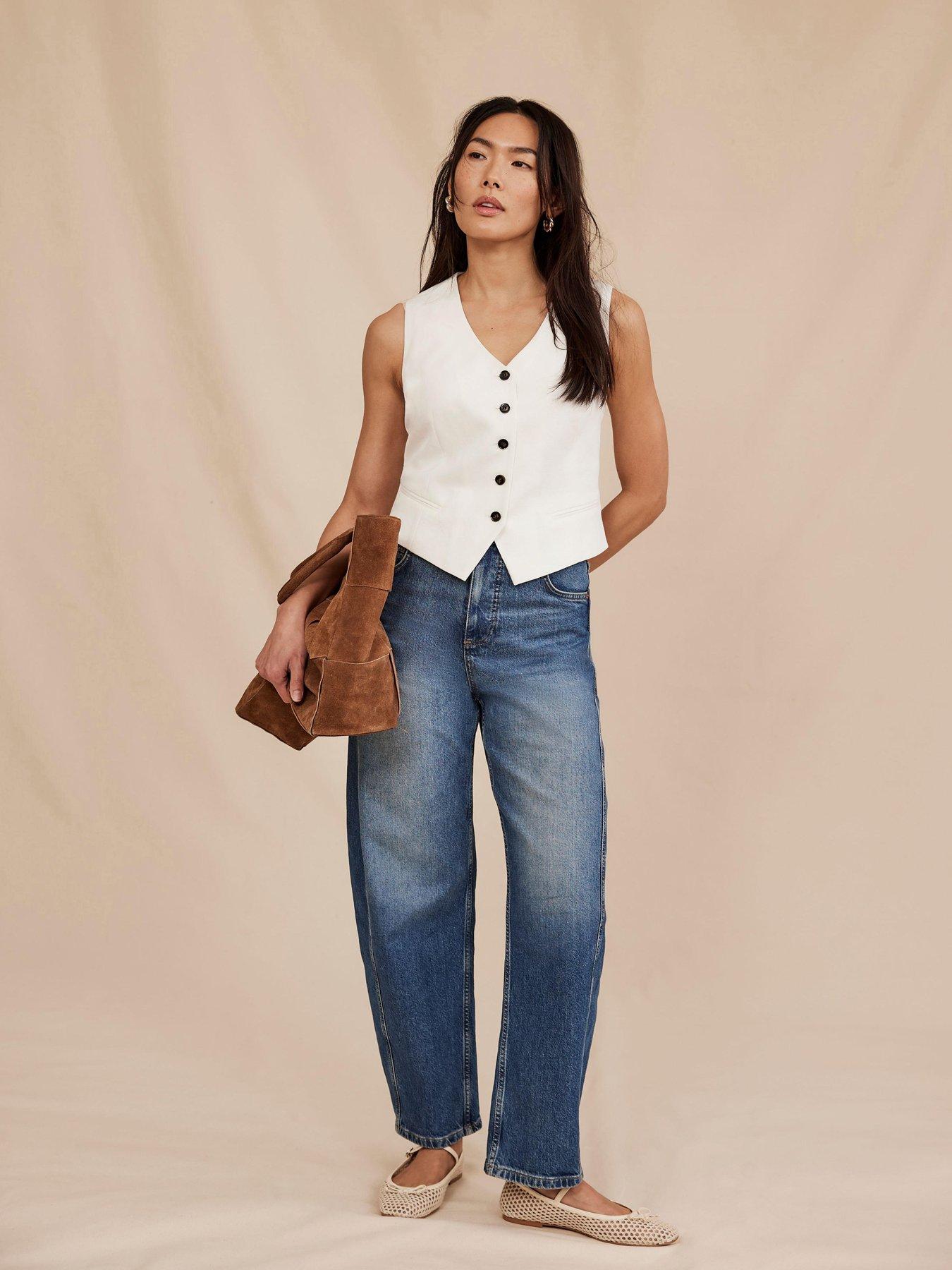 undefined High Rise Tapered Barrel Jean - Blue