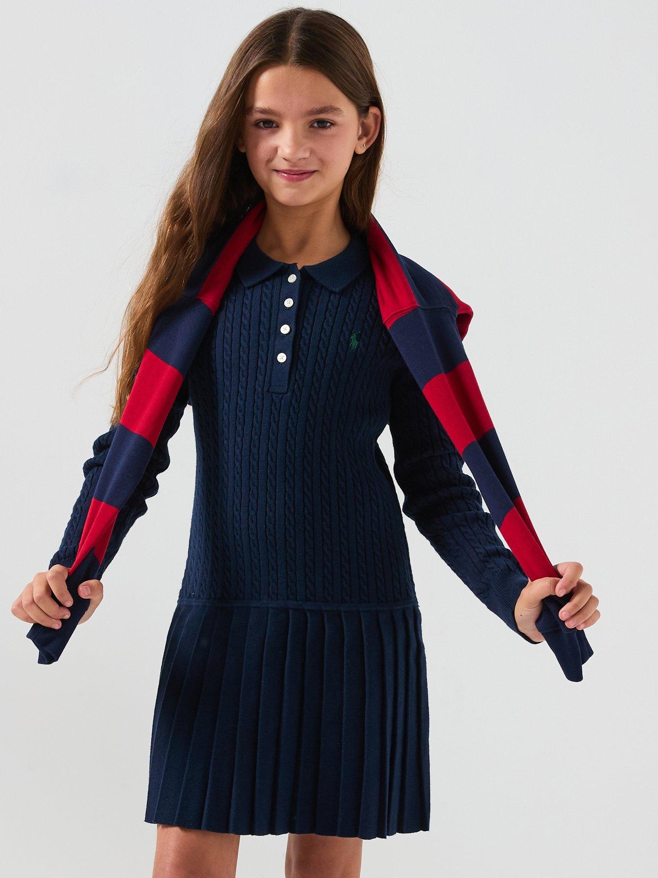 Polo Ralph Lauren Girls Long Sleeve Dress - Navy