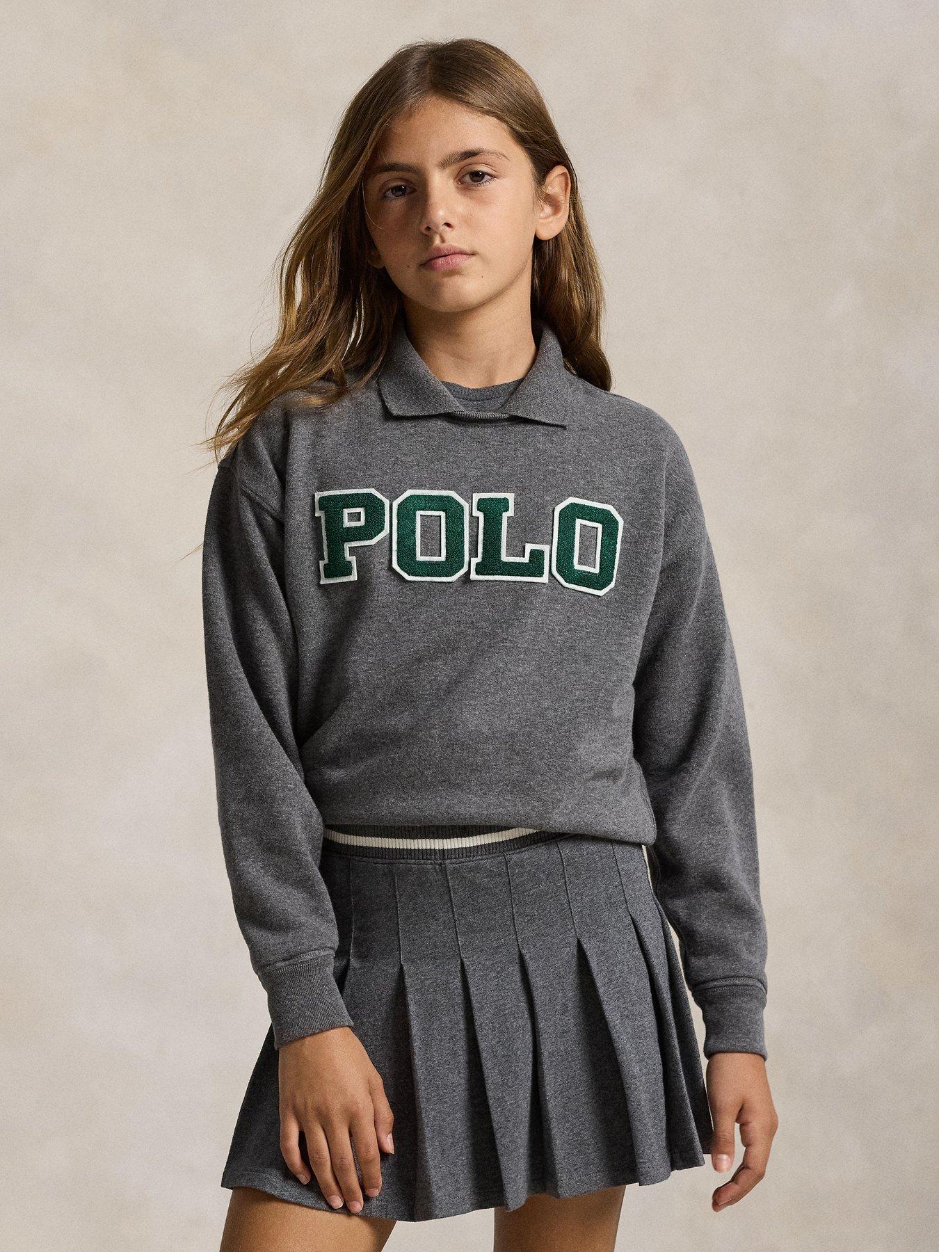 Polo Ralph Lauren Girls Logo Collared Long Sleeve Shirt - Grey